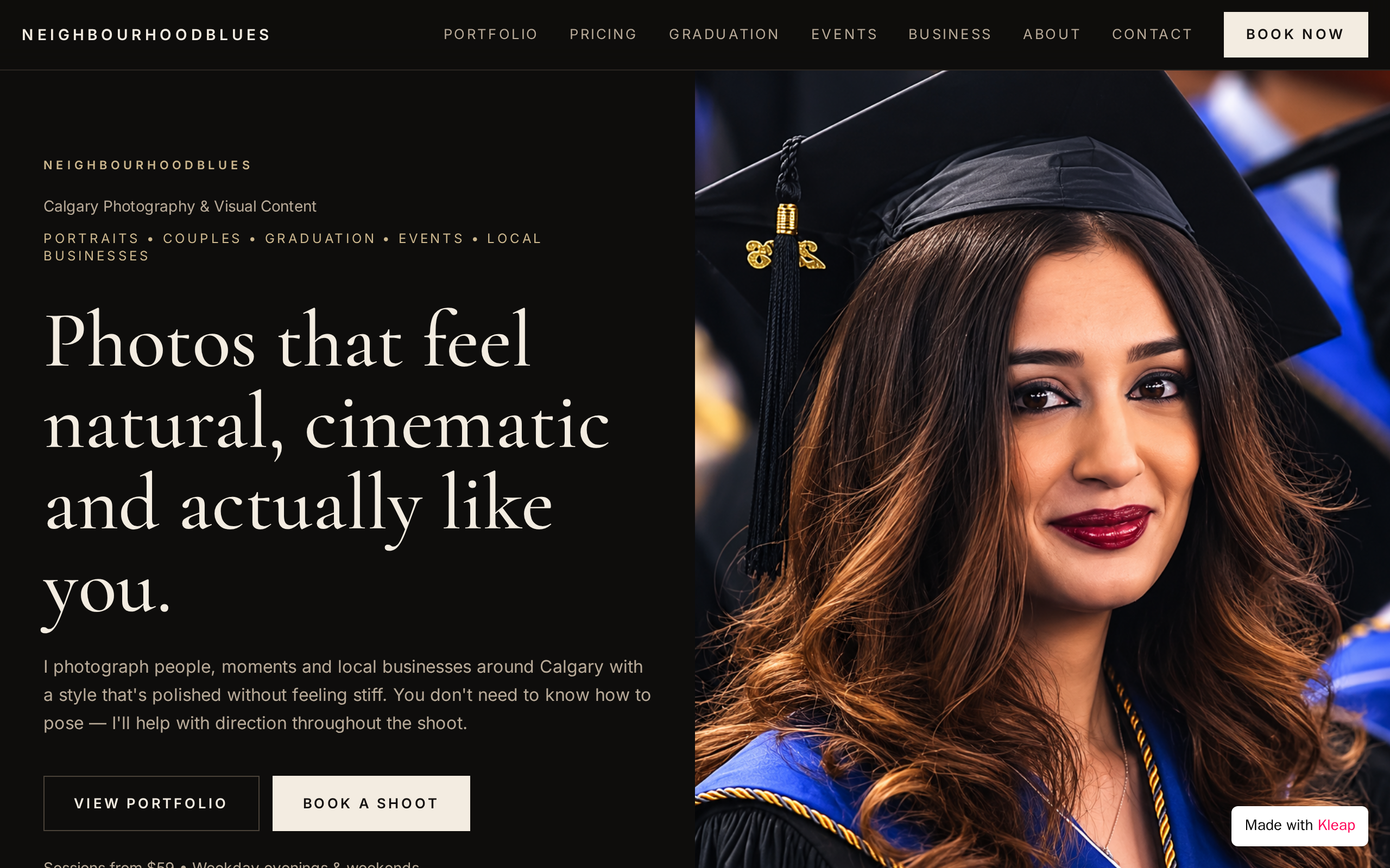 Calgary photography business website example