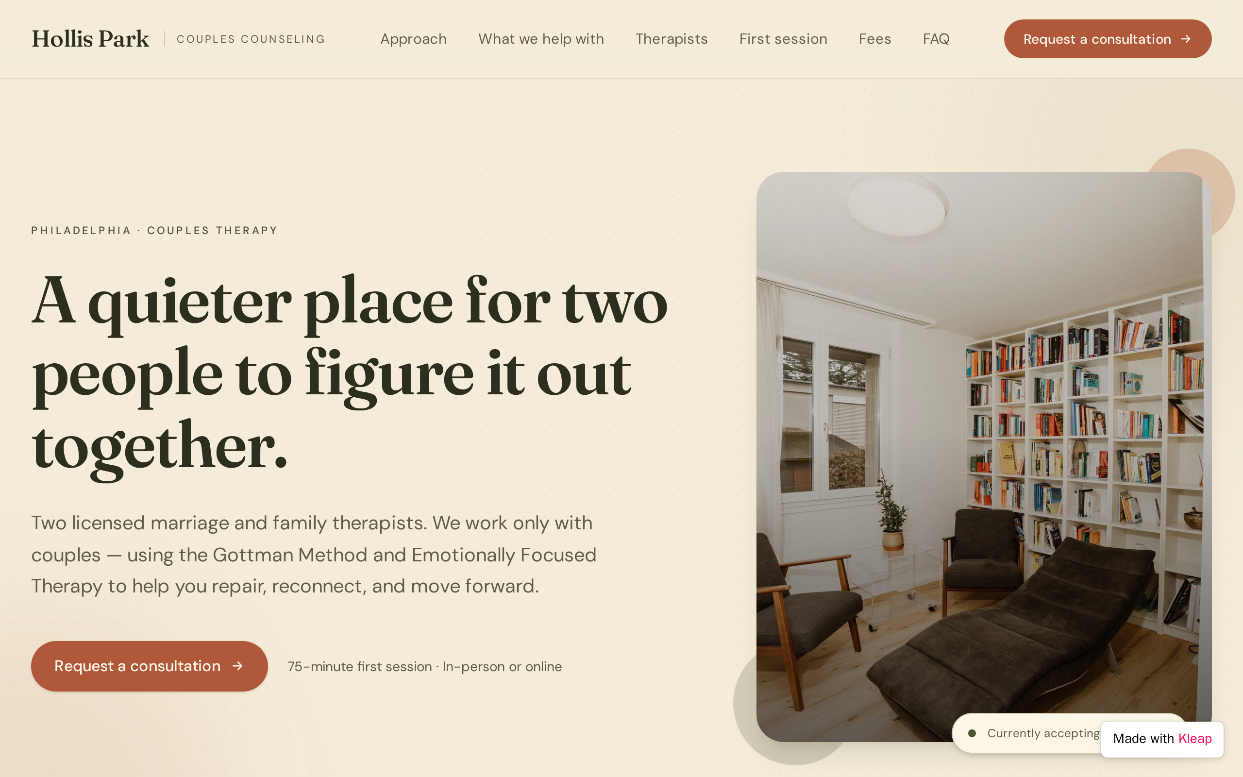 Hollis Park Couples Counseling website example