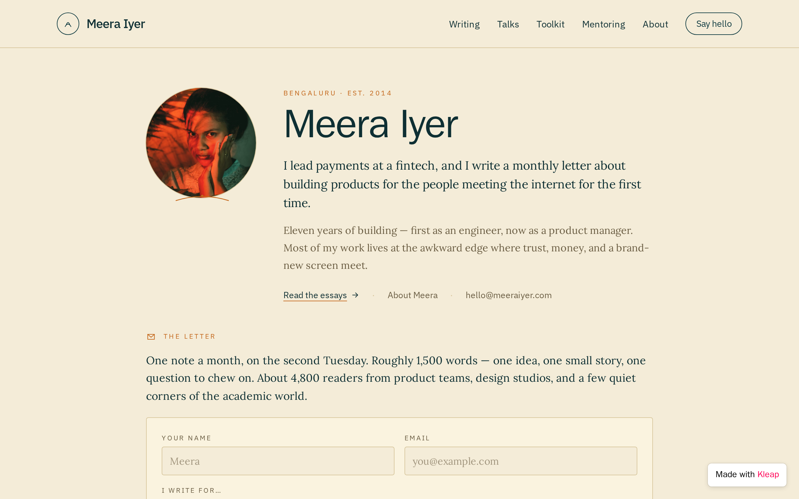 Meera Iyer — Personal Website website example