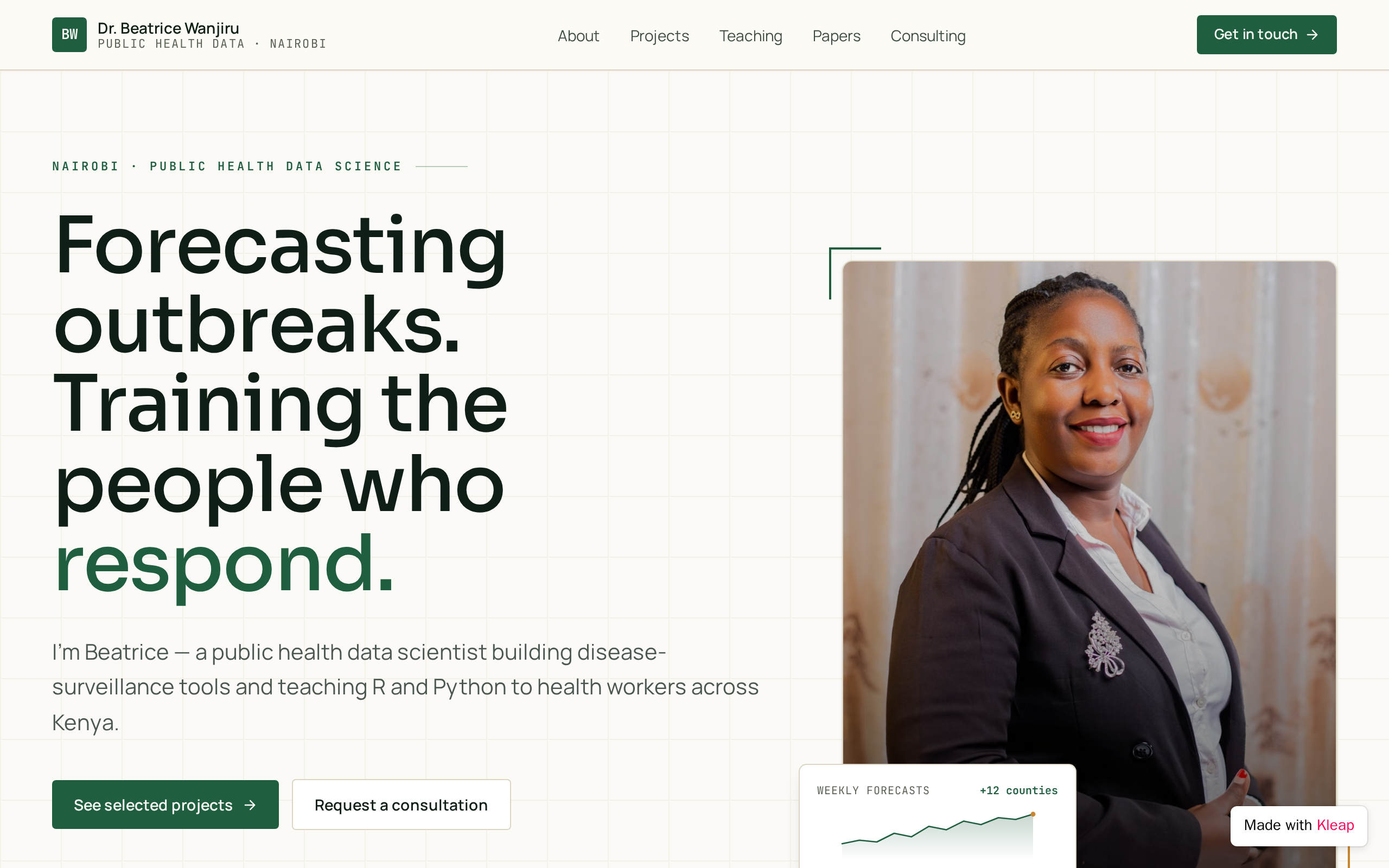Dr. Beatrice Wanjiru — Personal Website website example