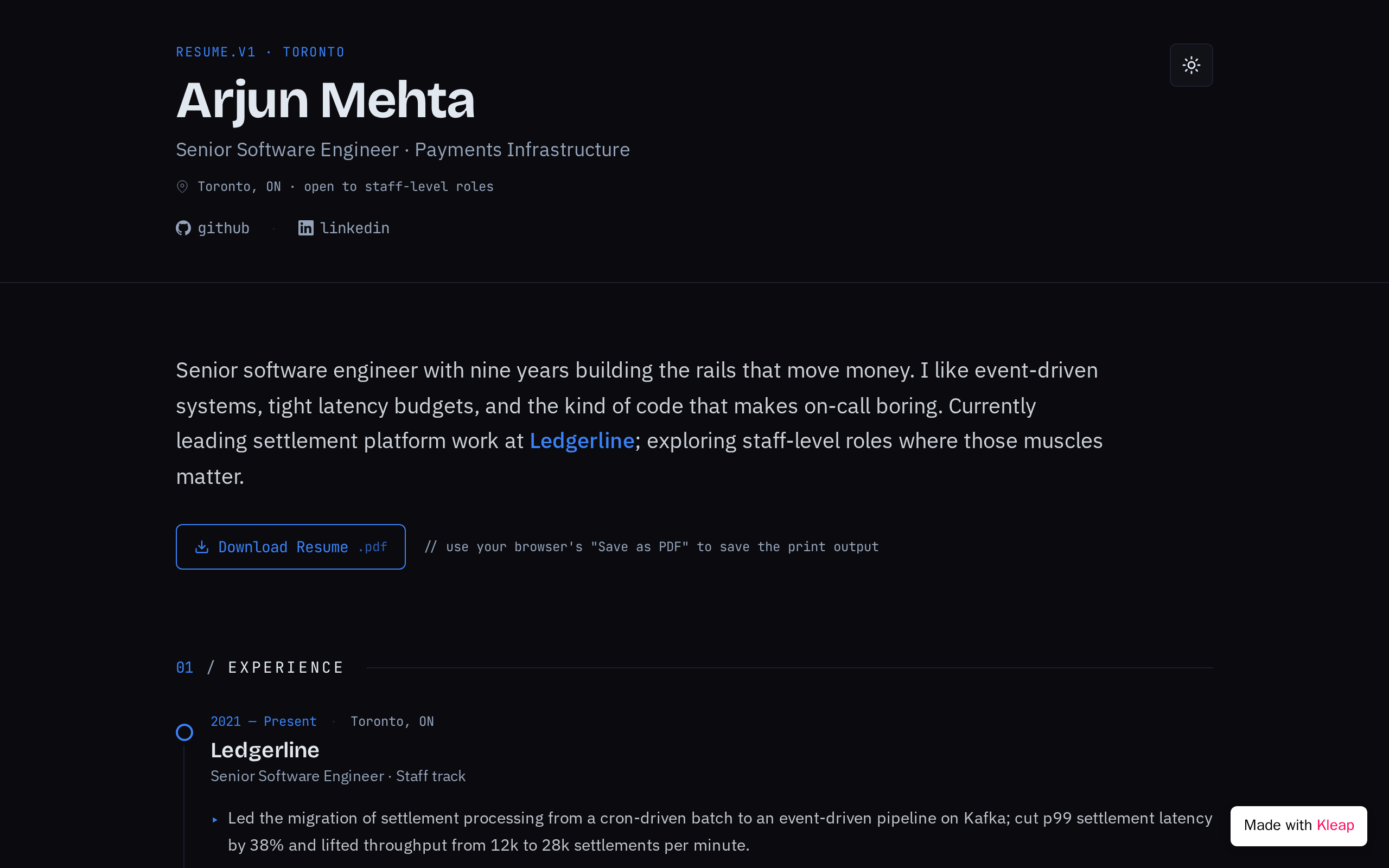 Arjun Mehta Resume website example