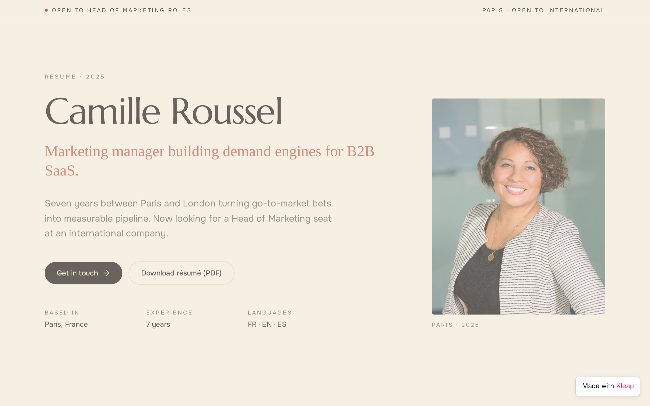 Camille Roussel Resume website example