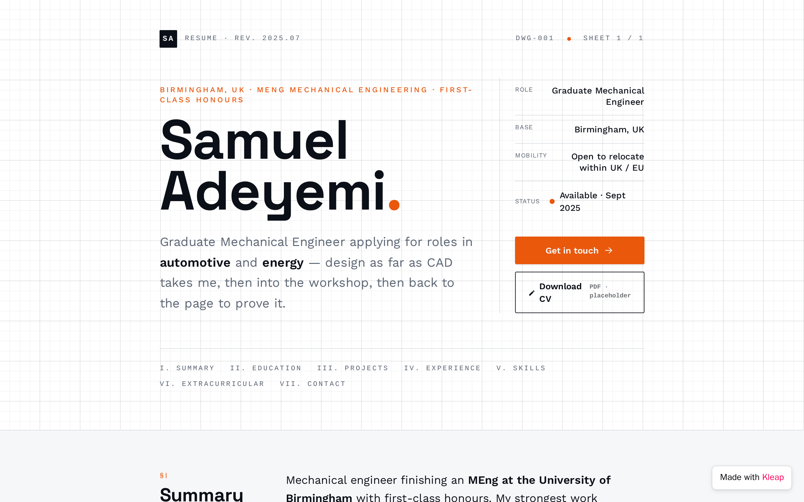 Samuel Adeyemi Resume website example