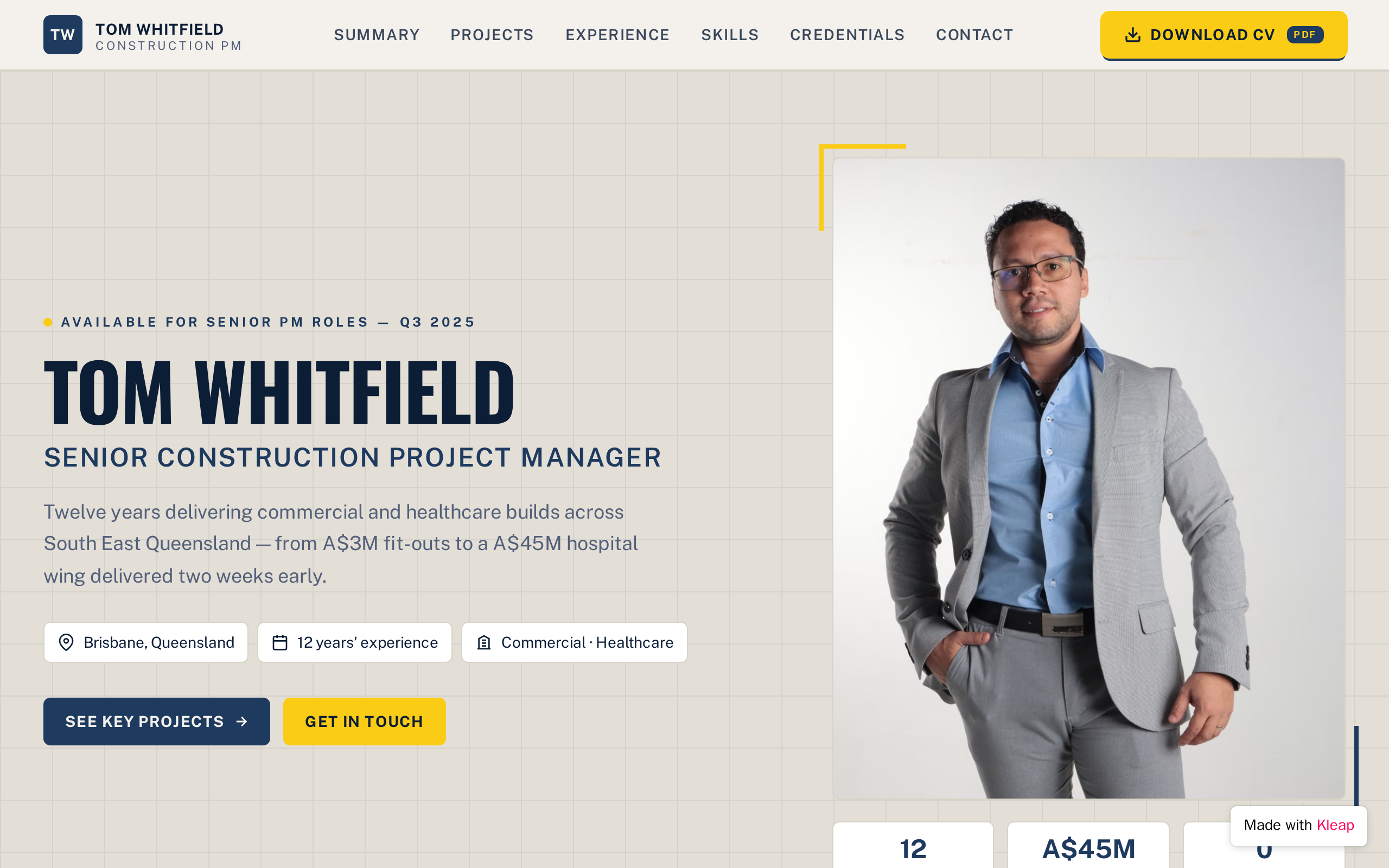 Tom Whitfield Resume website example