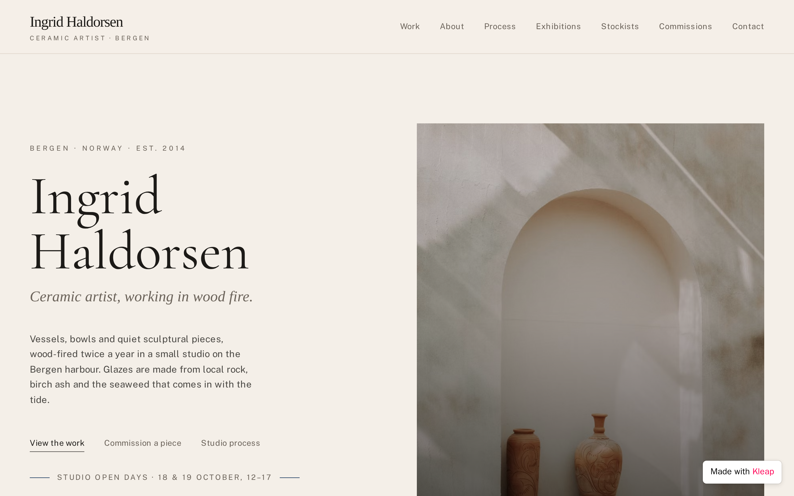 Ingrid Haldorsen, Ceramic Artist website example