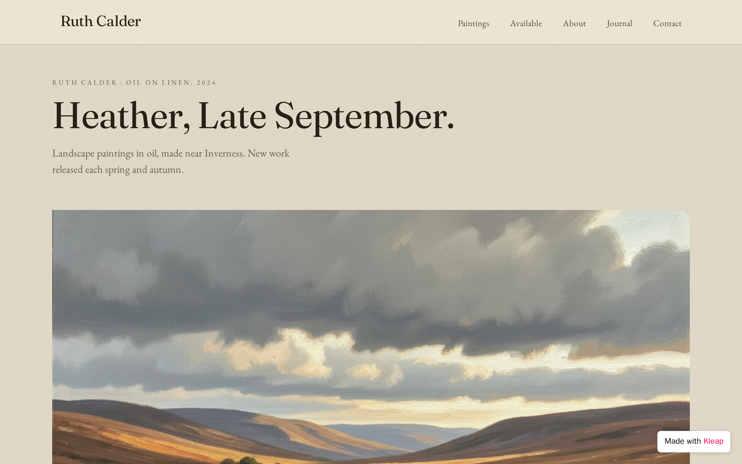 Ruth Calder, Landscape Artist website example