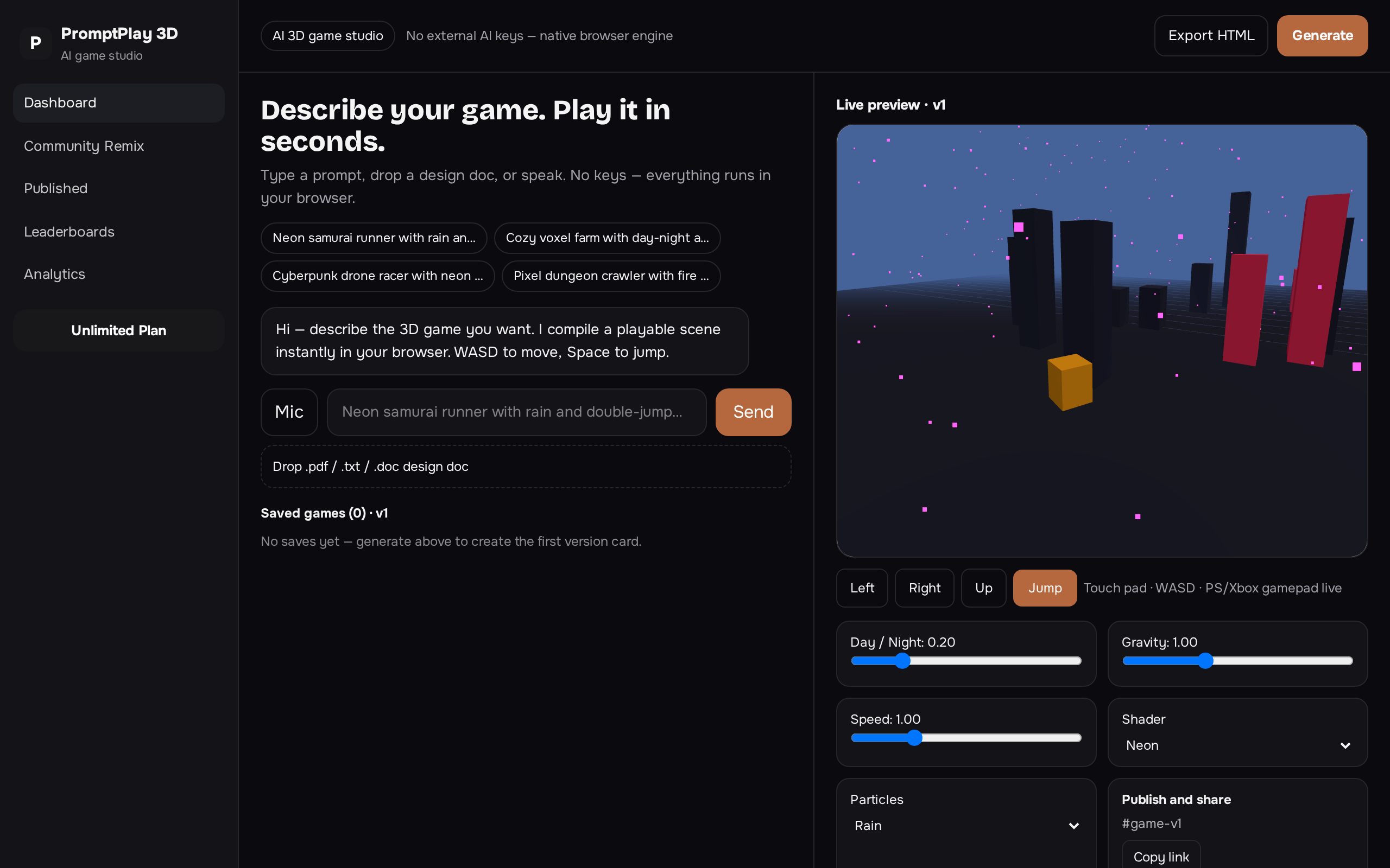 PromptPlay 3D — AI Game Studio