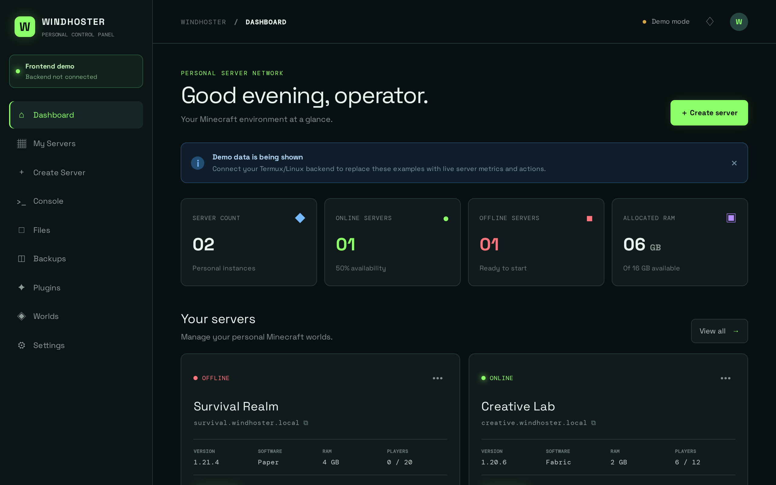 WINDHOSTER website example