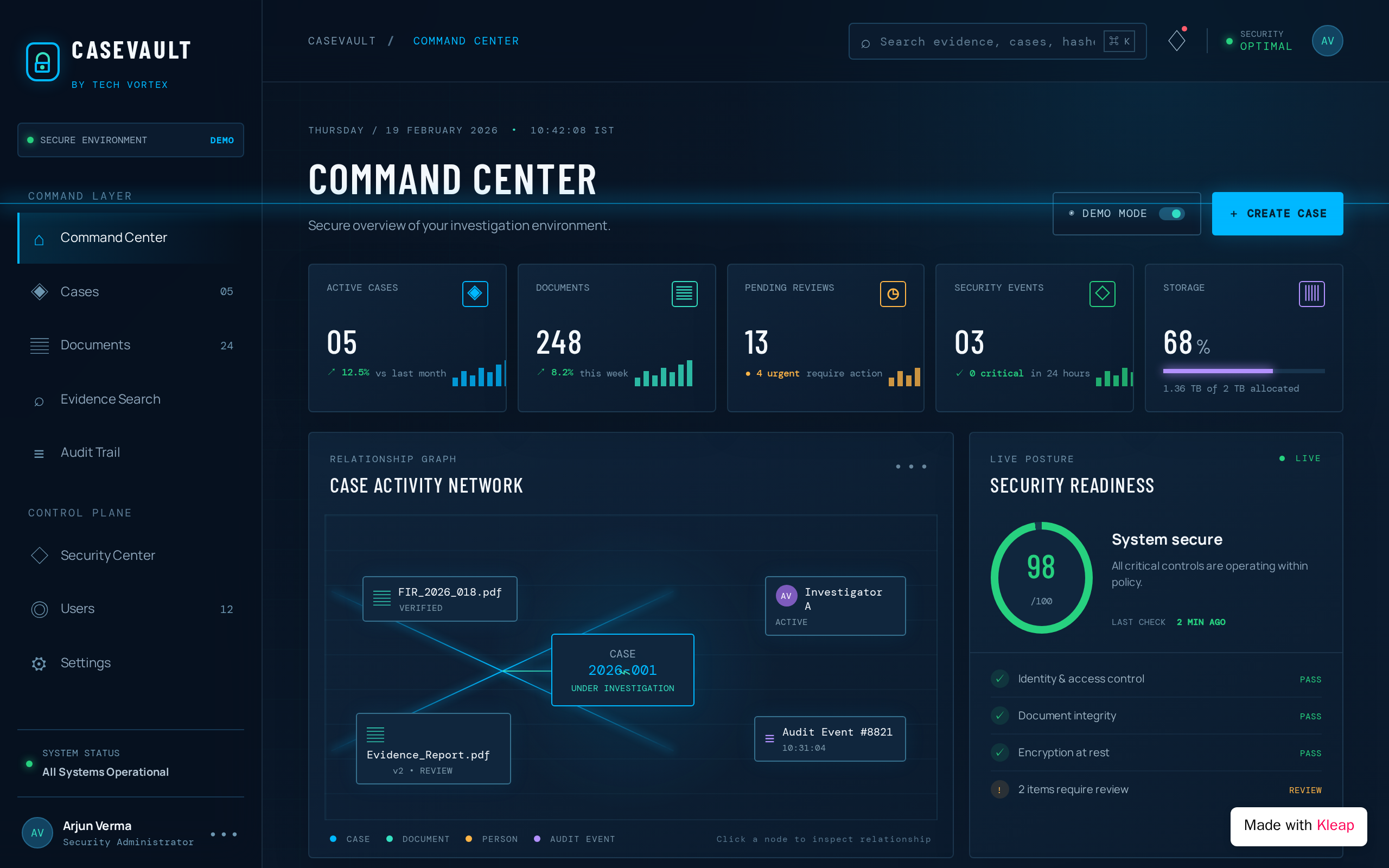 CaseVault website example