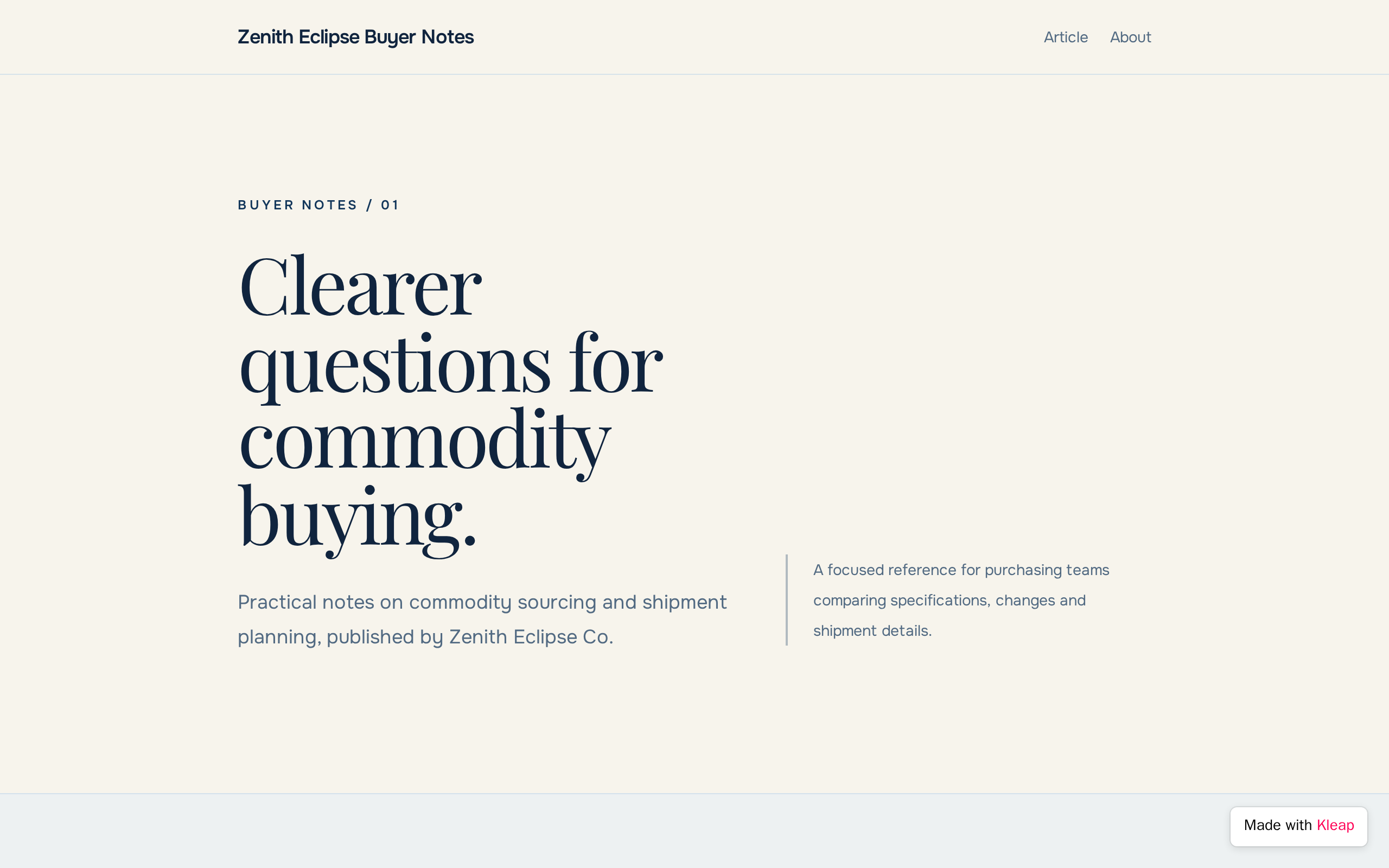 Zenith Eclipse Buyer Notes