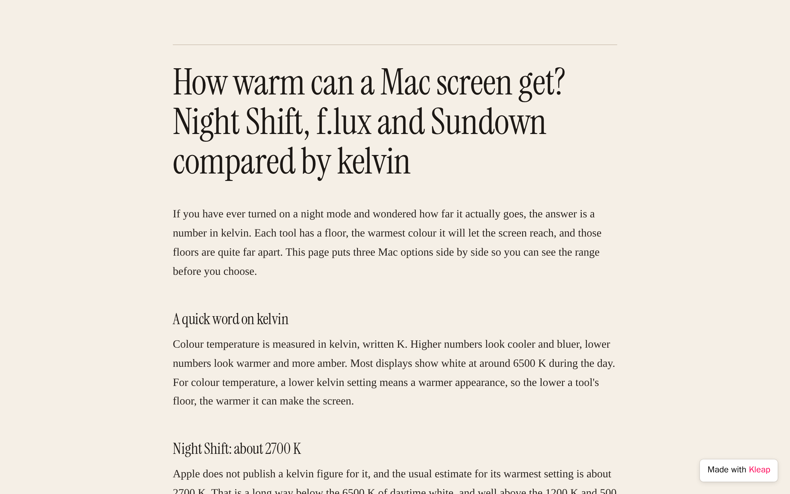 Sundown Kelvin Guide