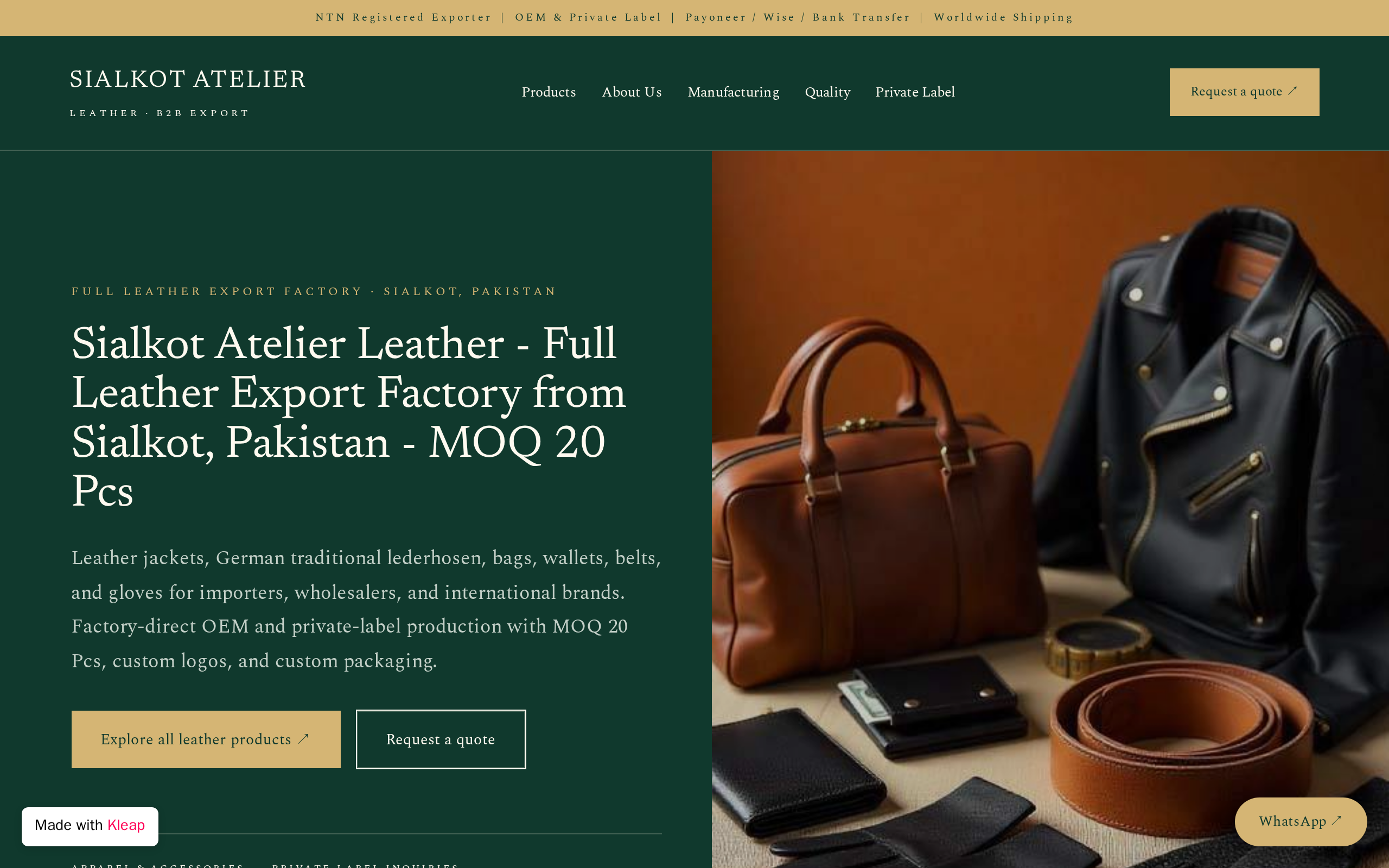 Sialkot Atelier Leather website example