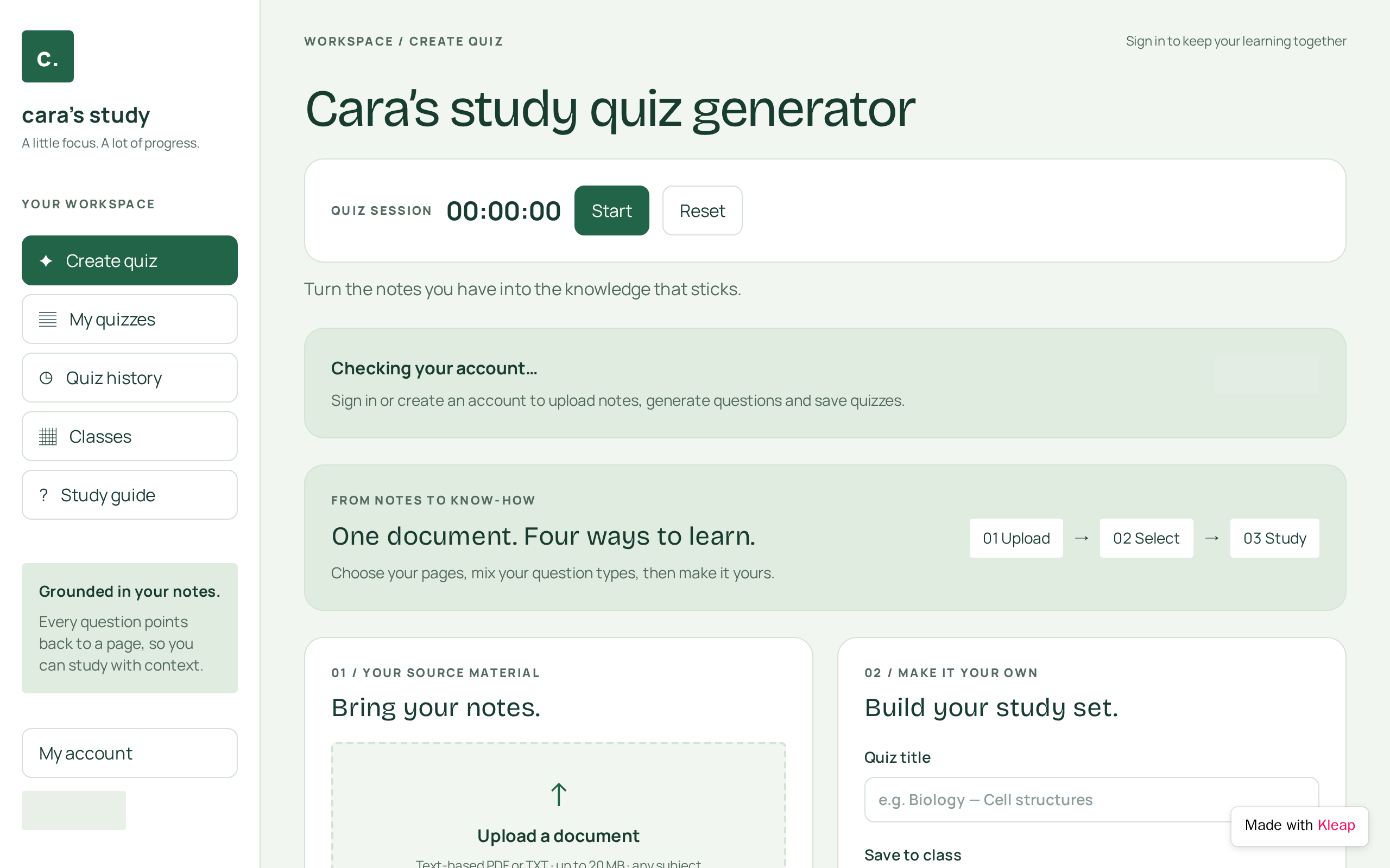 caras study quiz generator