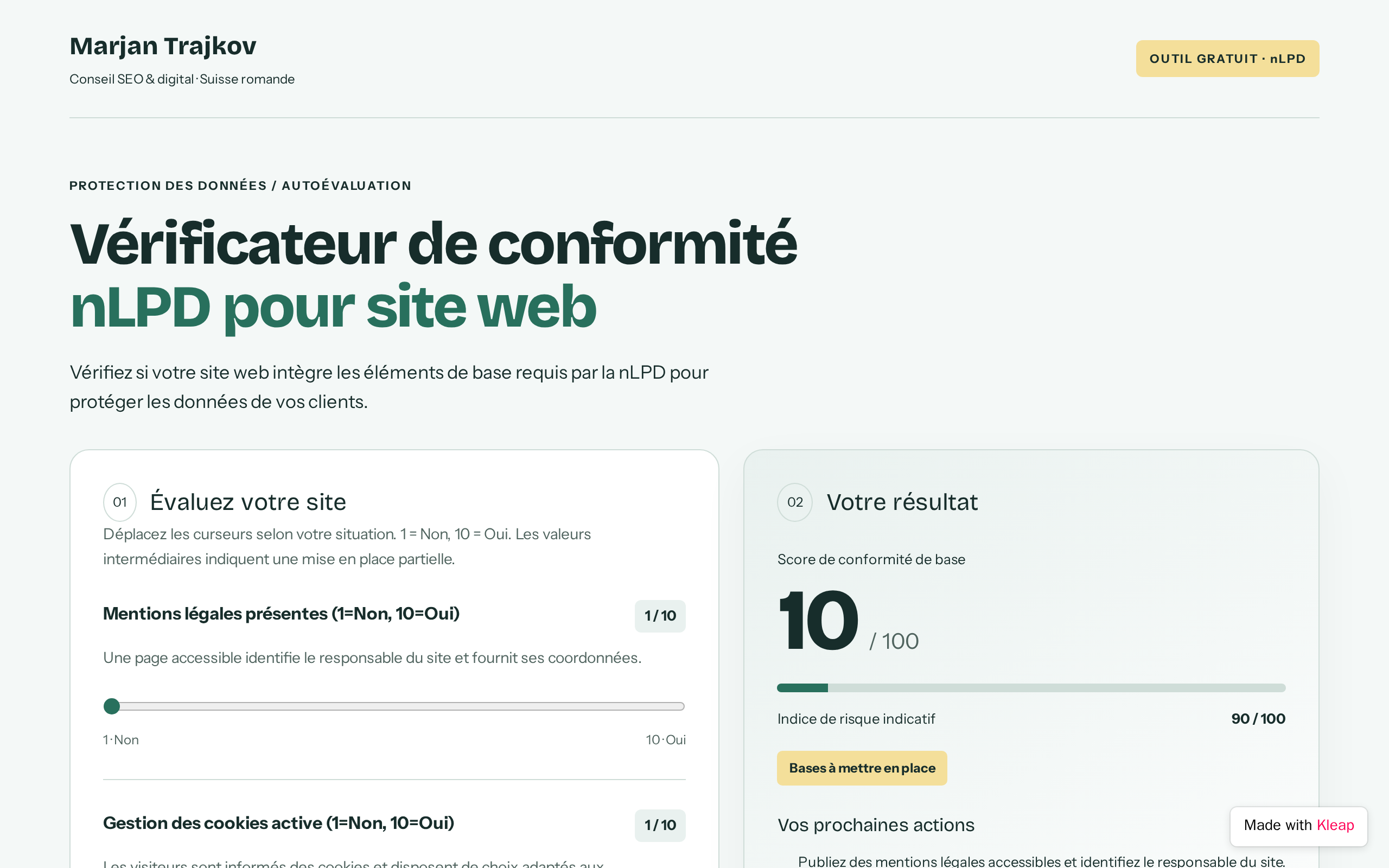 Vérif nLPD Suisse website example