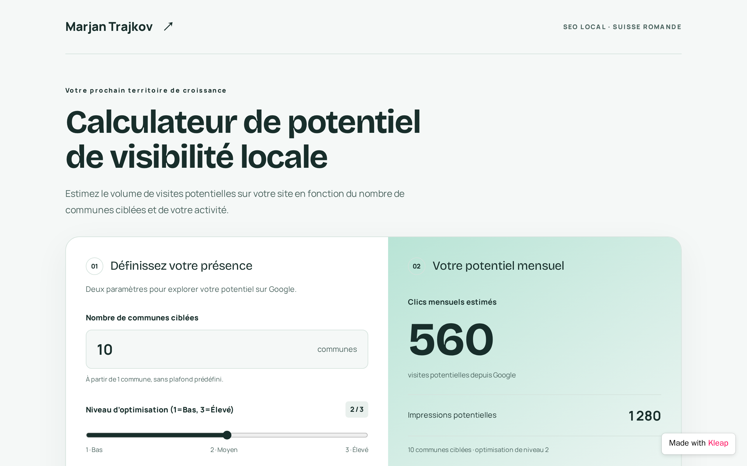 Visilocale Estimator website example