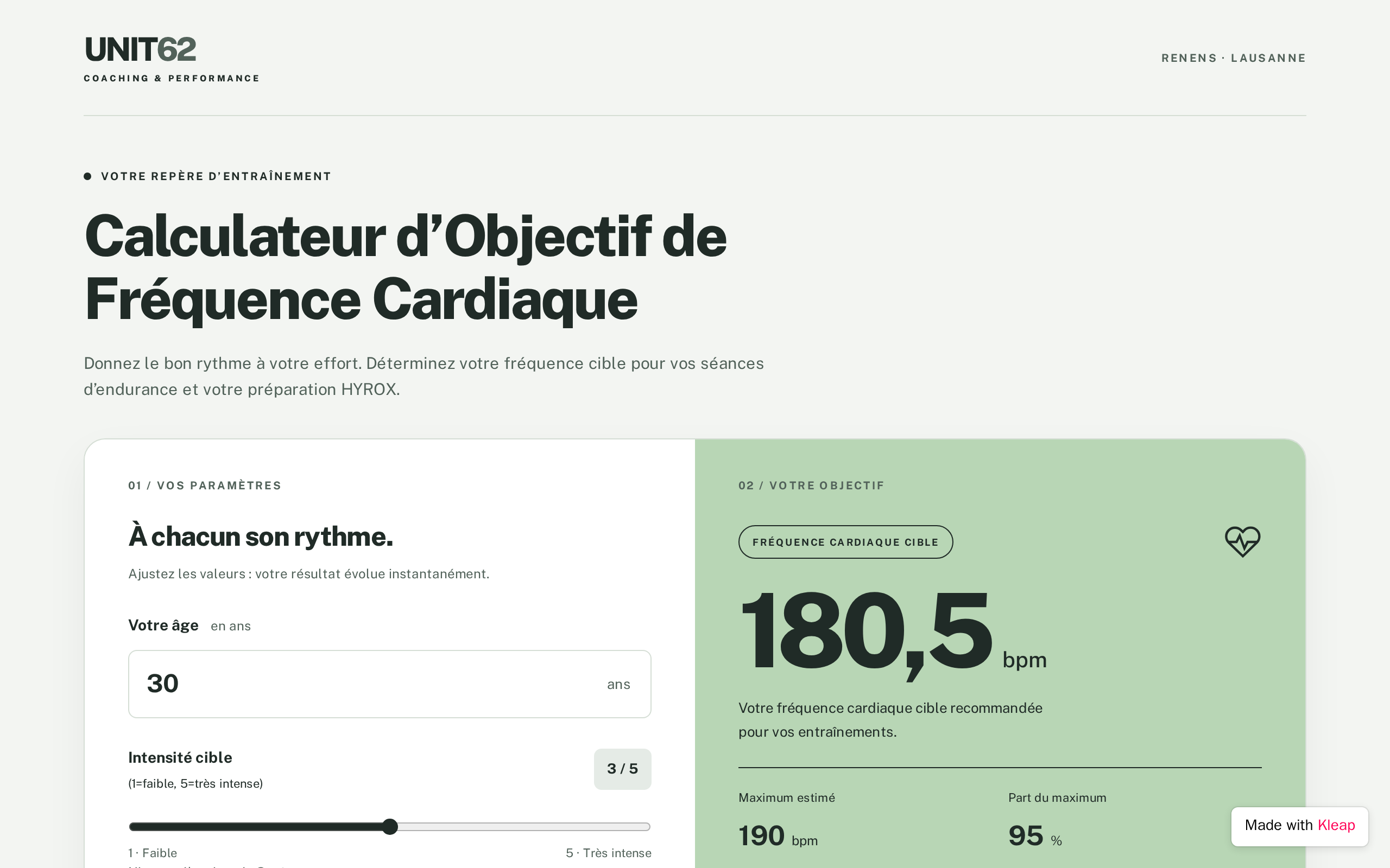 Calculateur Unit62 website example