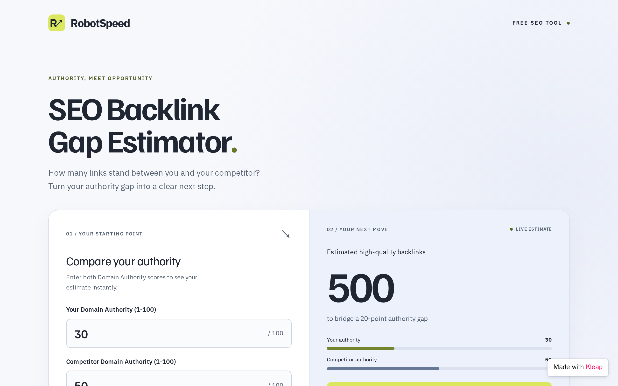 SEO Backlink Gap Estimator website example