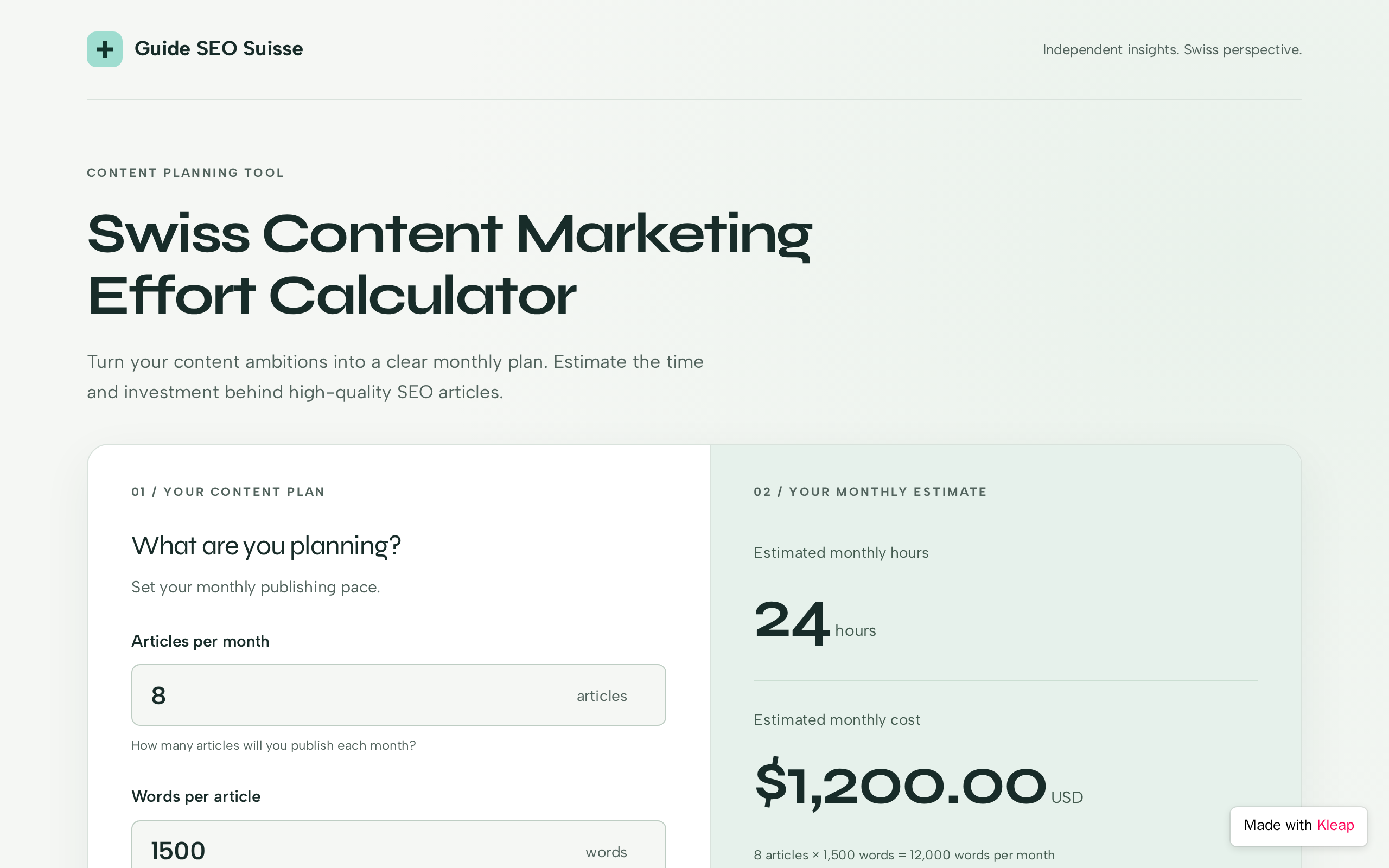 Swiss Content Marketing Effort website example