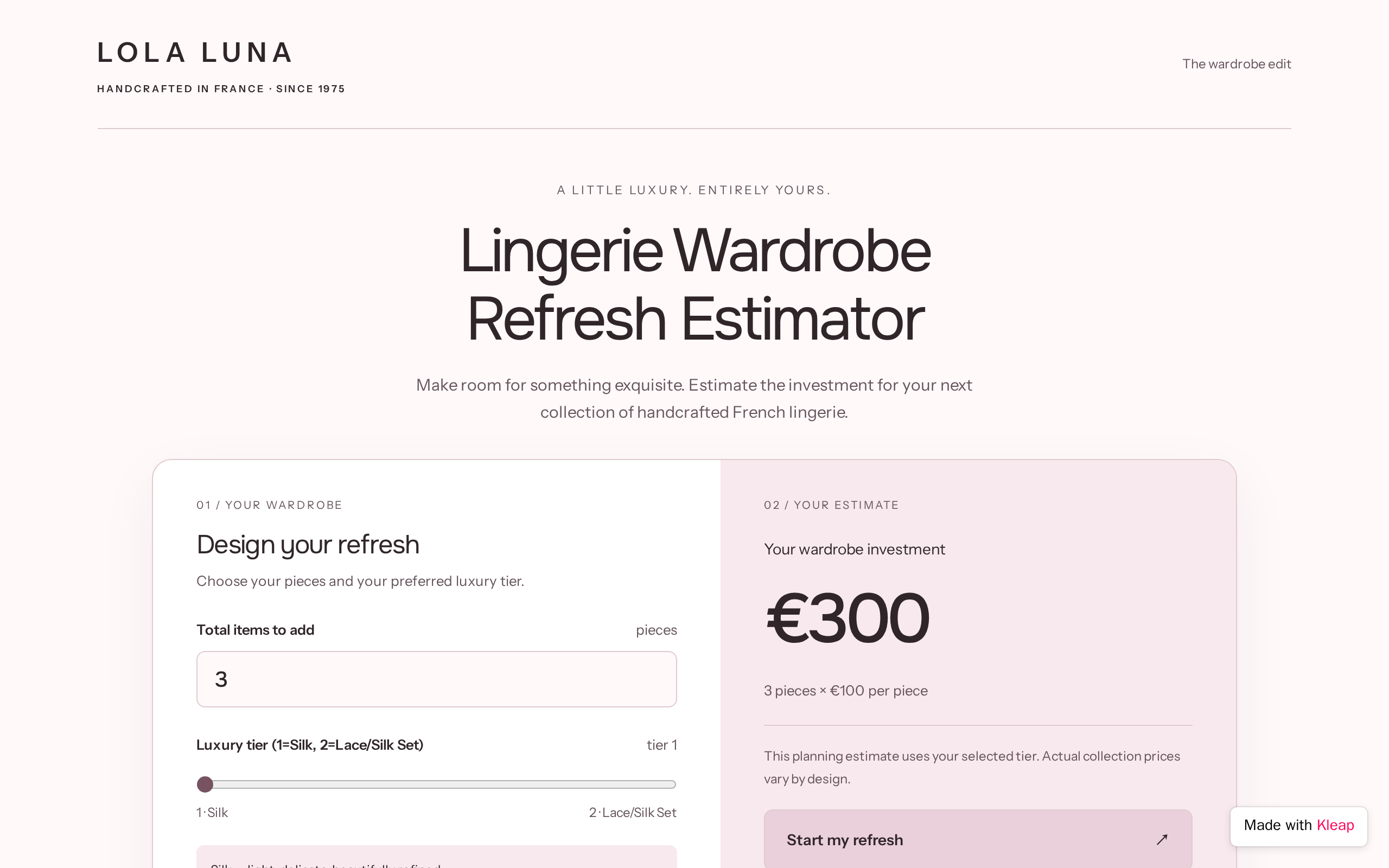 Lola Luna Estimator website example