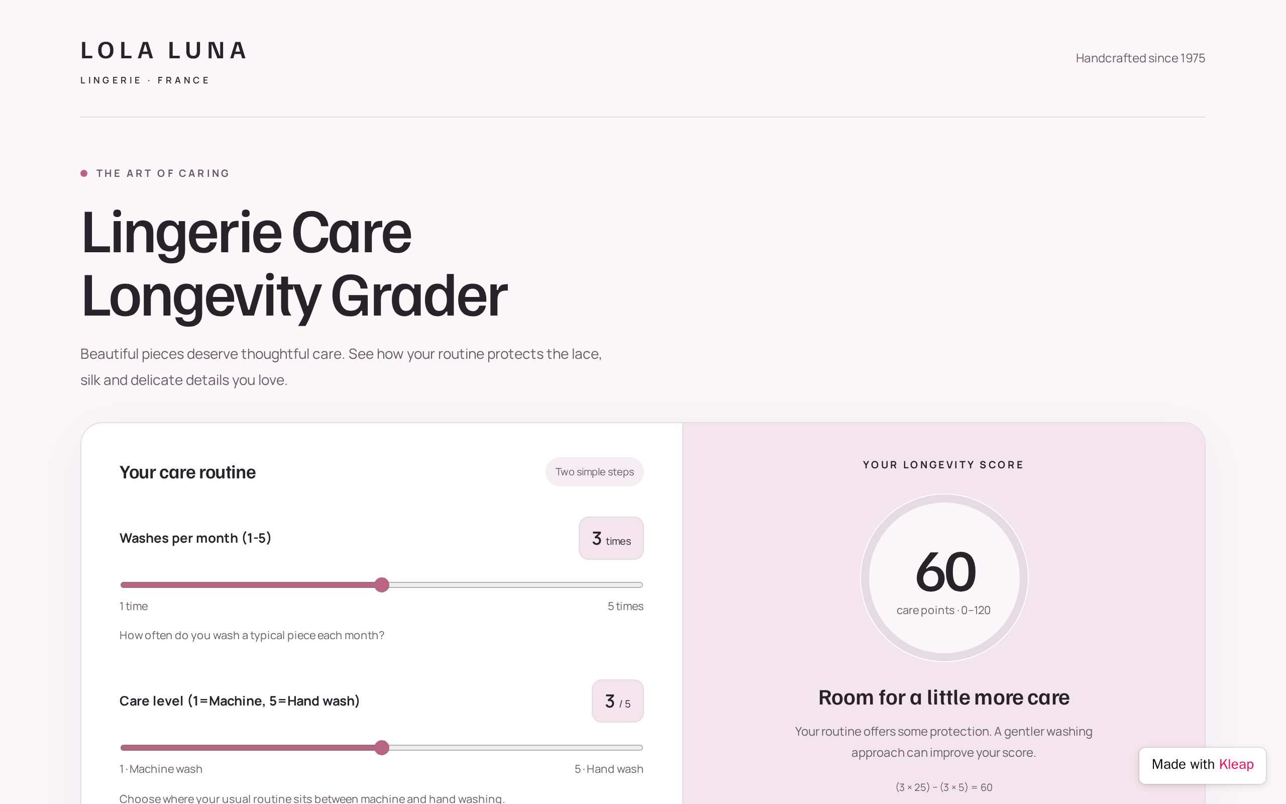 Lingerie Care Grader website example