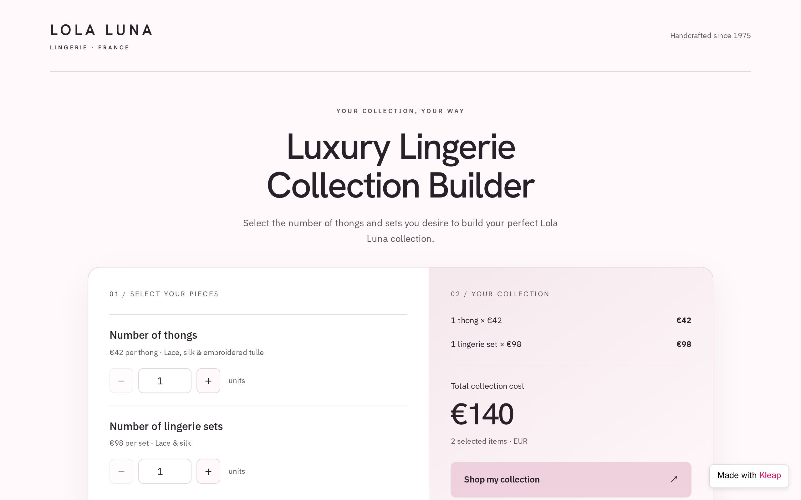 Luxury Lingerie Collection Builder website example