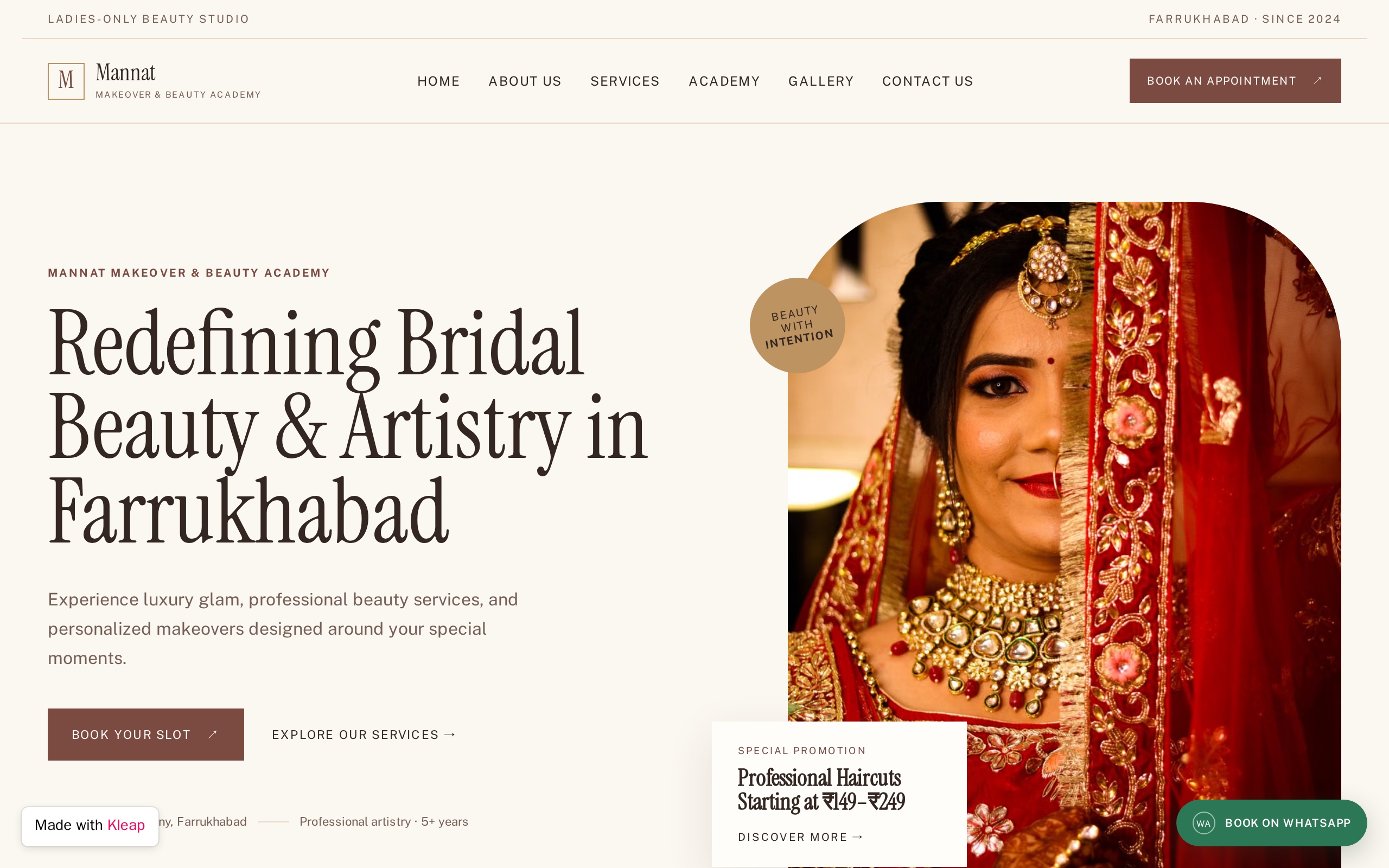 Mannat Makeover & Beauty Academy website example
