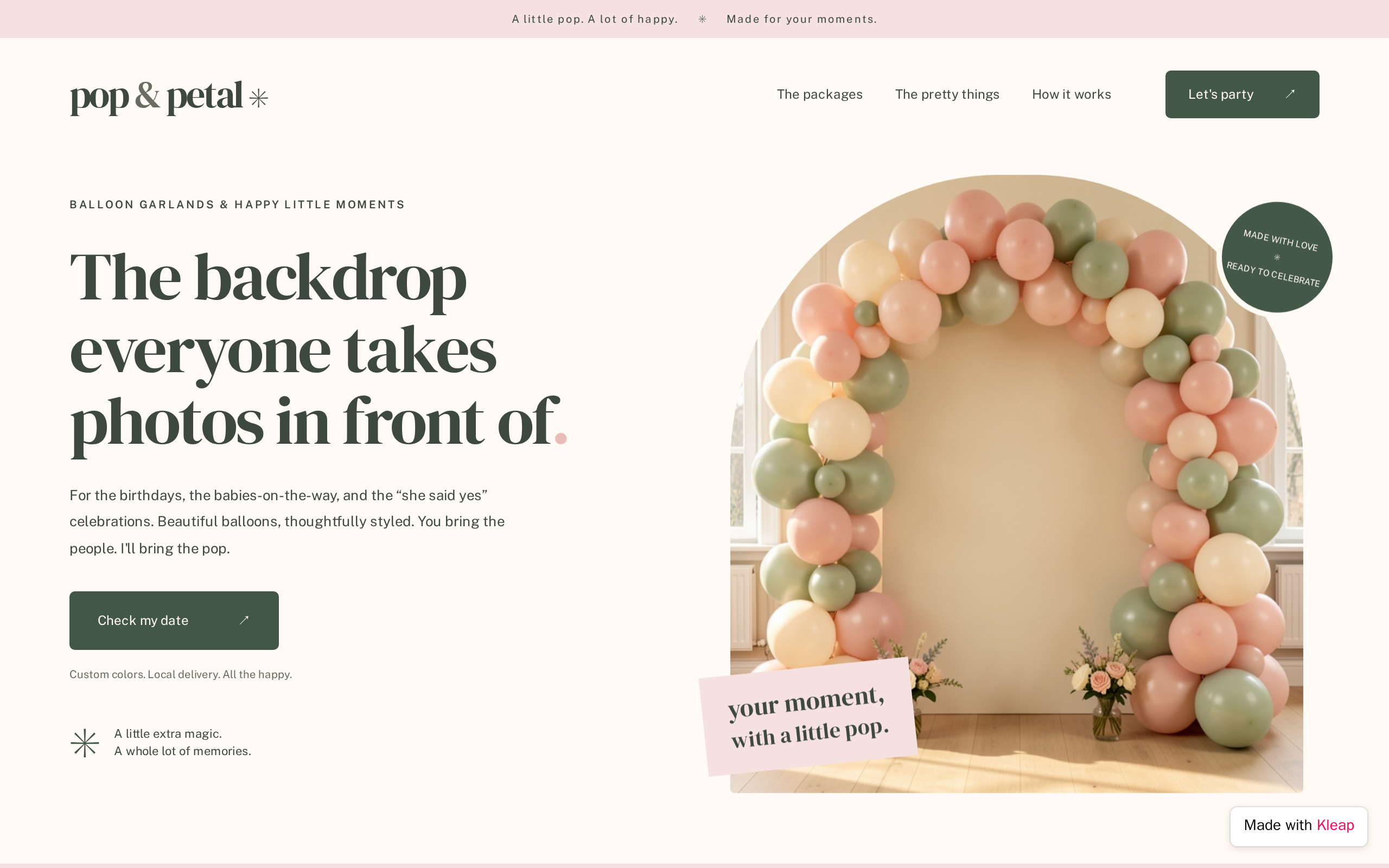 Pop & Petal — Balloon garlands website example