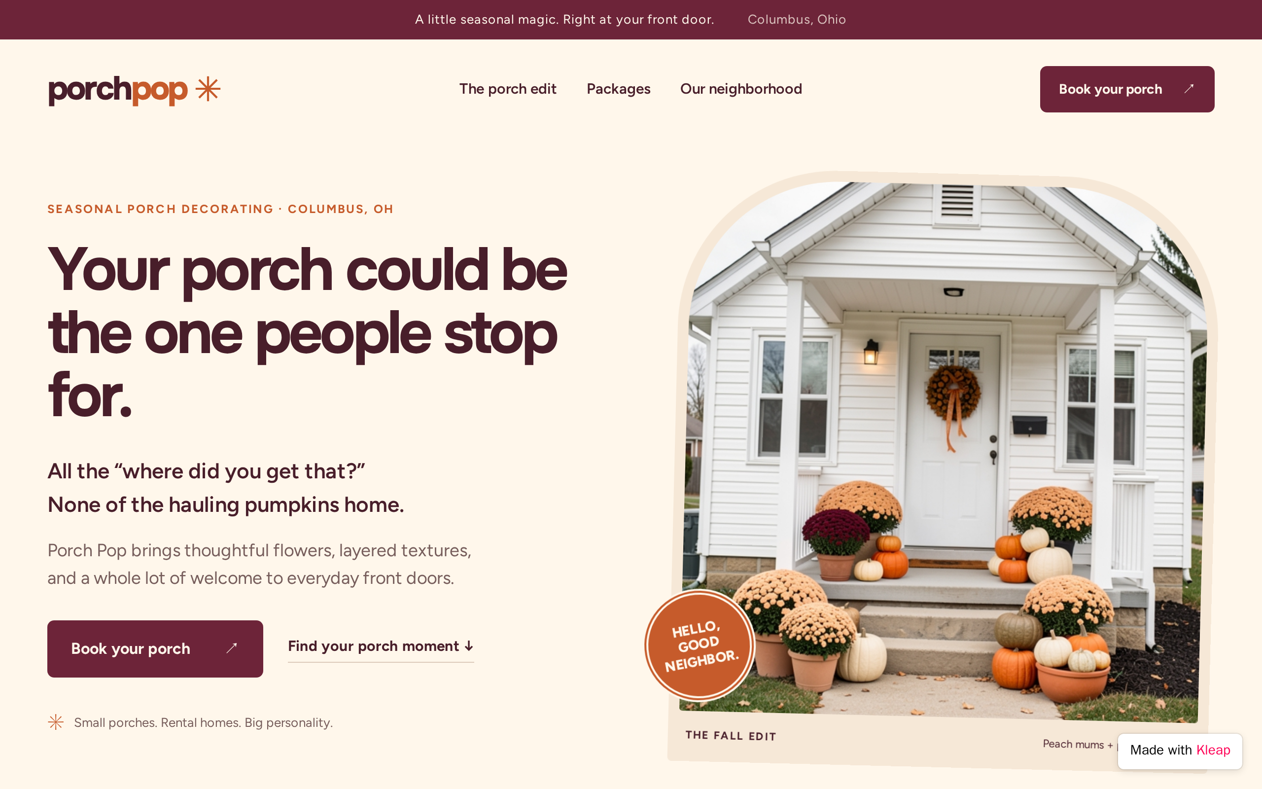 Porch Pop website example