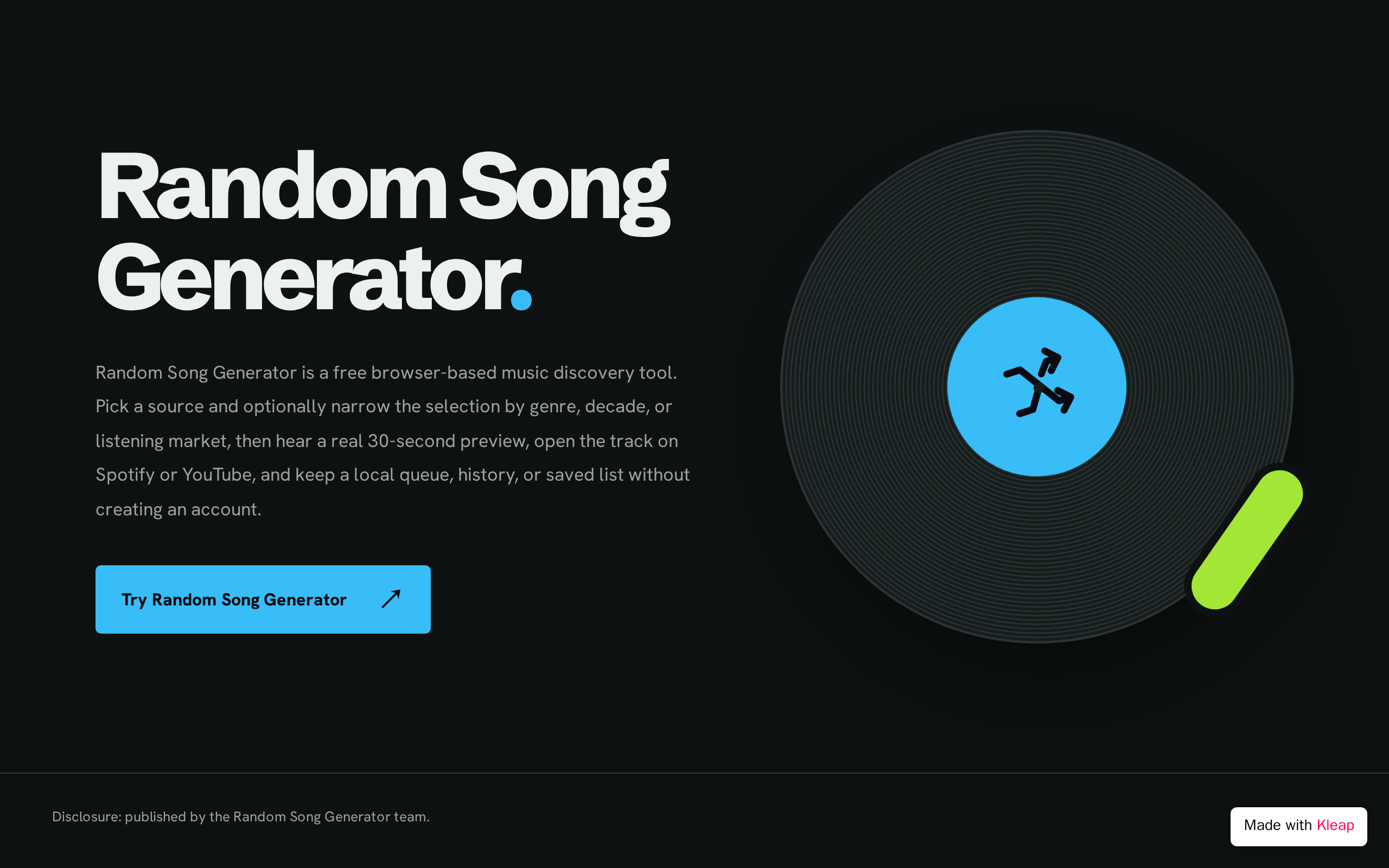 Random Song Generator website example