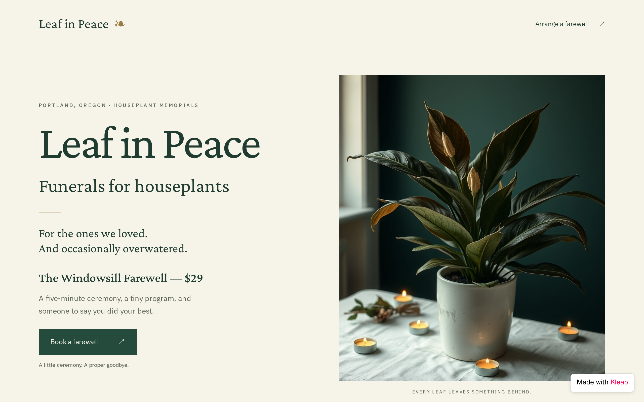 Leaf in Peace website example