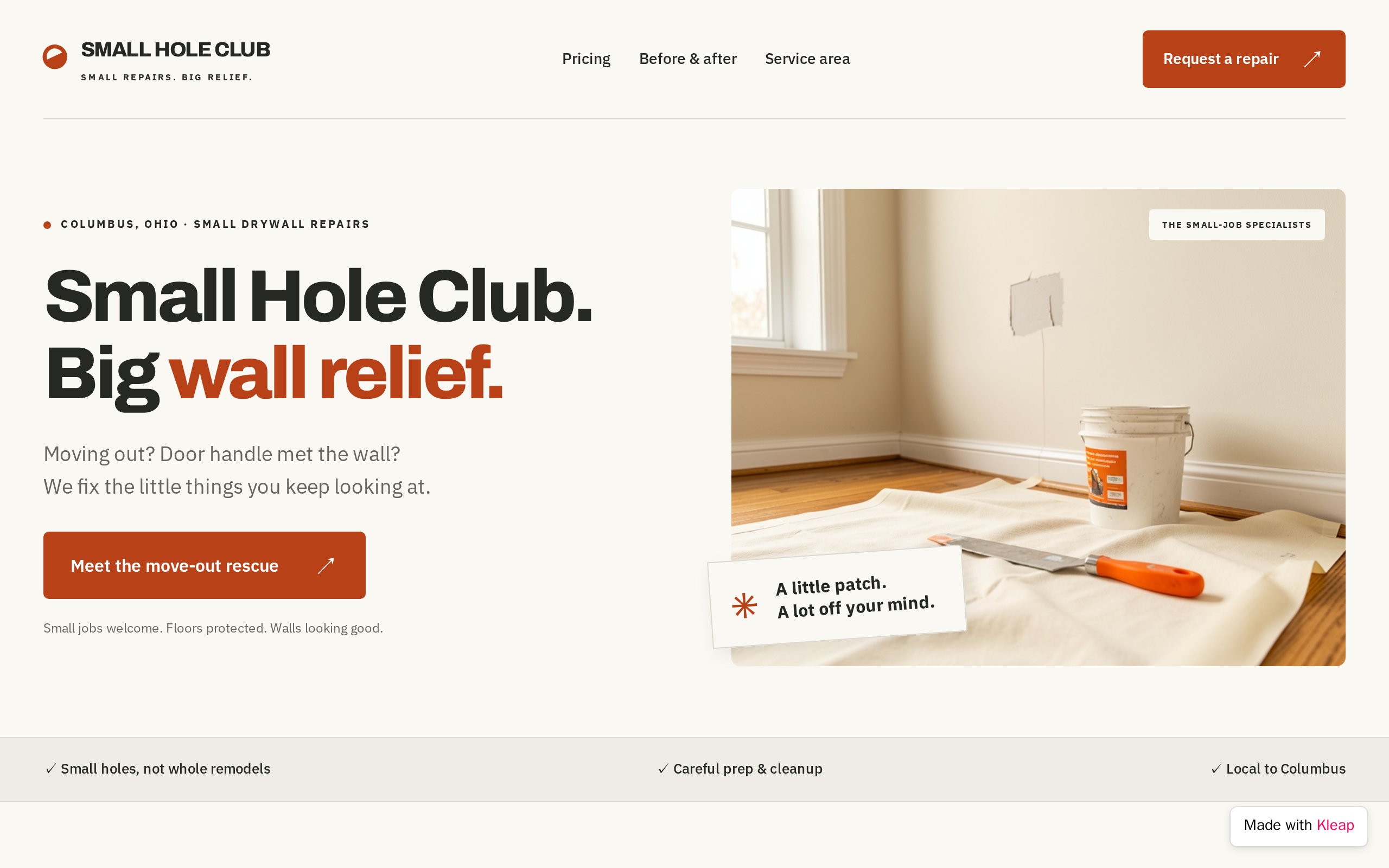 Small Hole Club website example