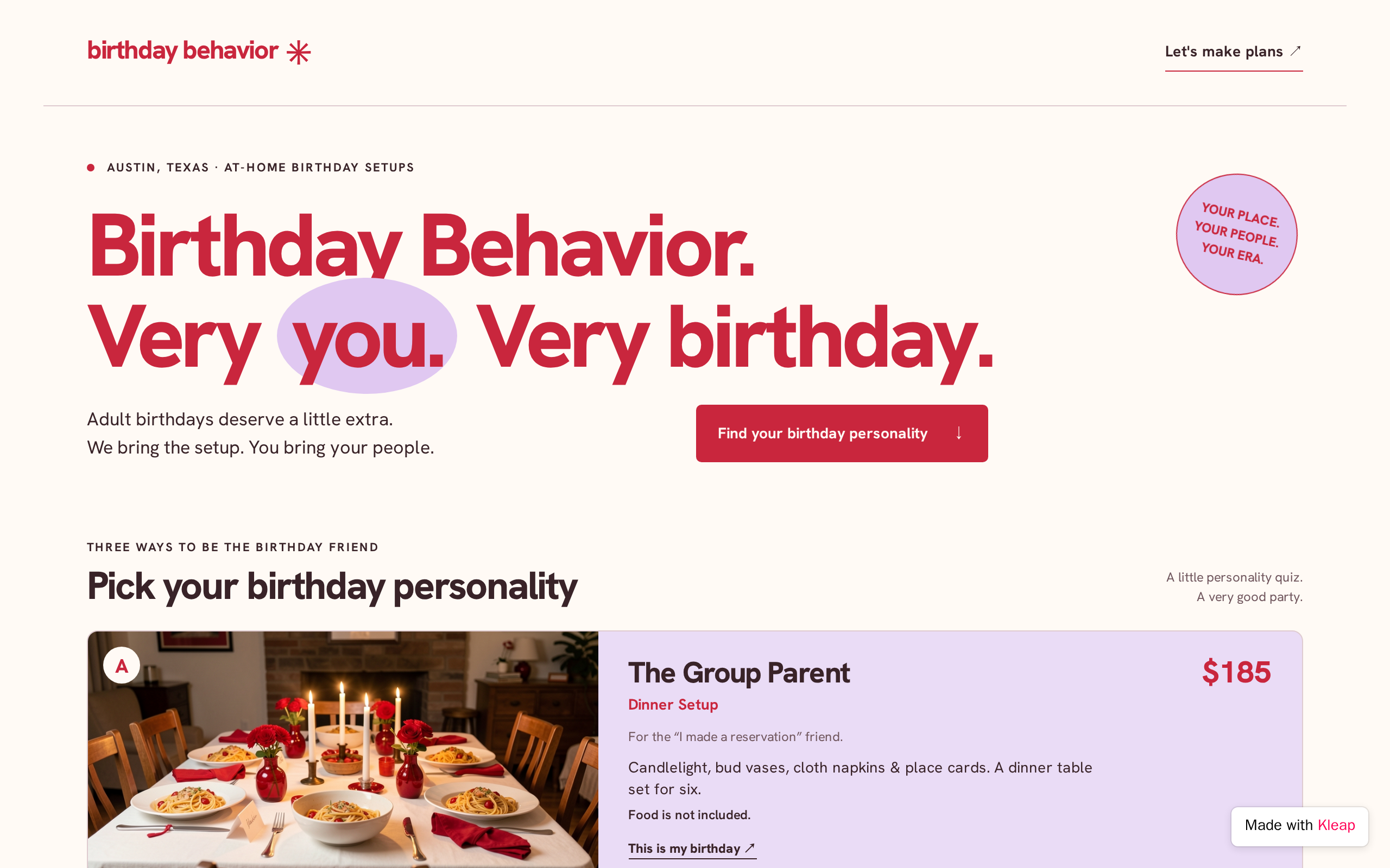 Pick your birthday personality website example