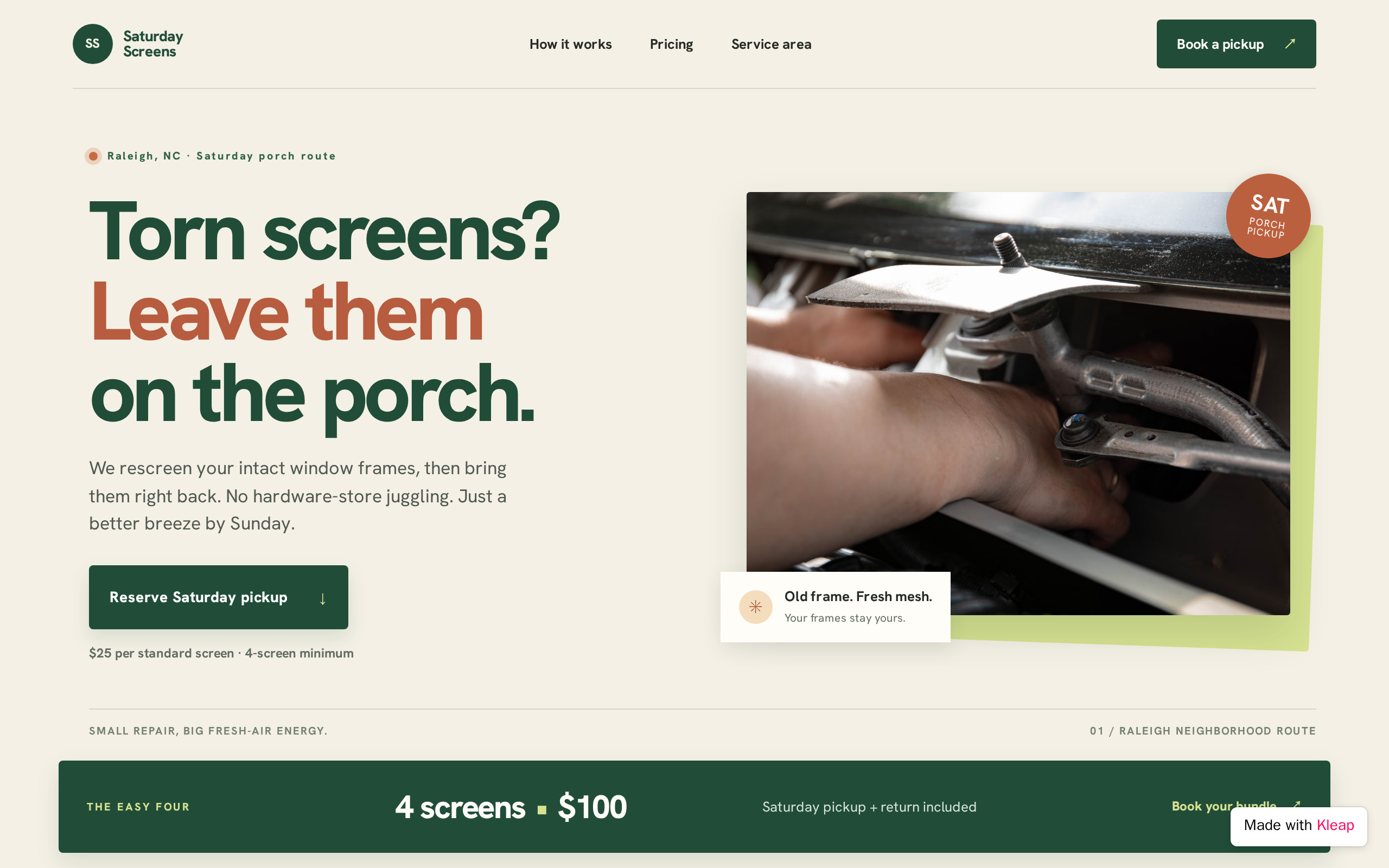 Torn screens? Leave them on the porch website example