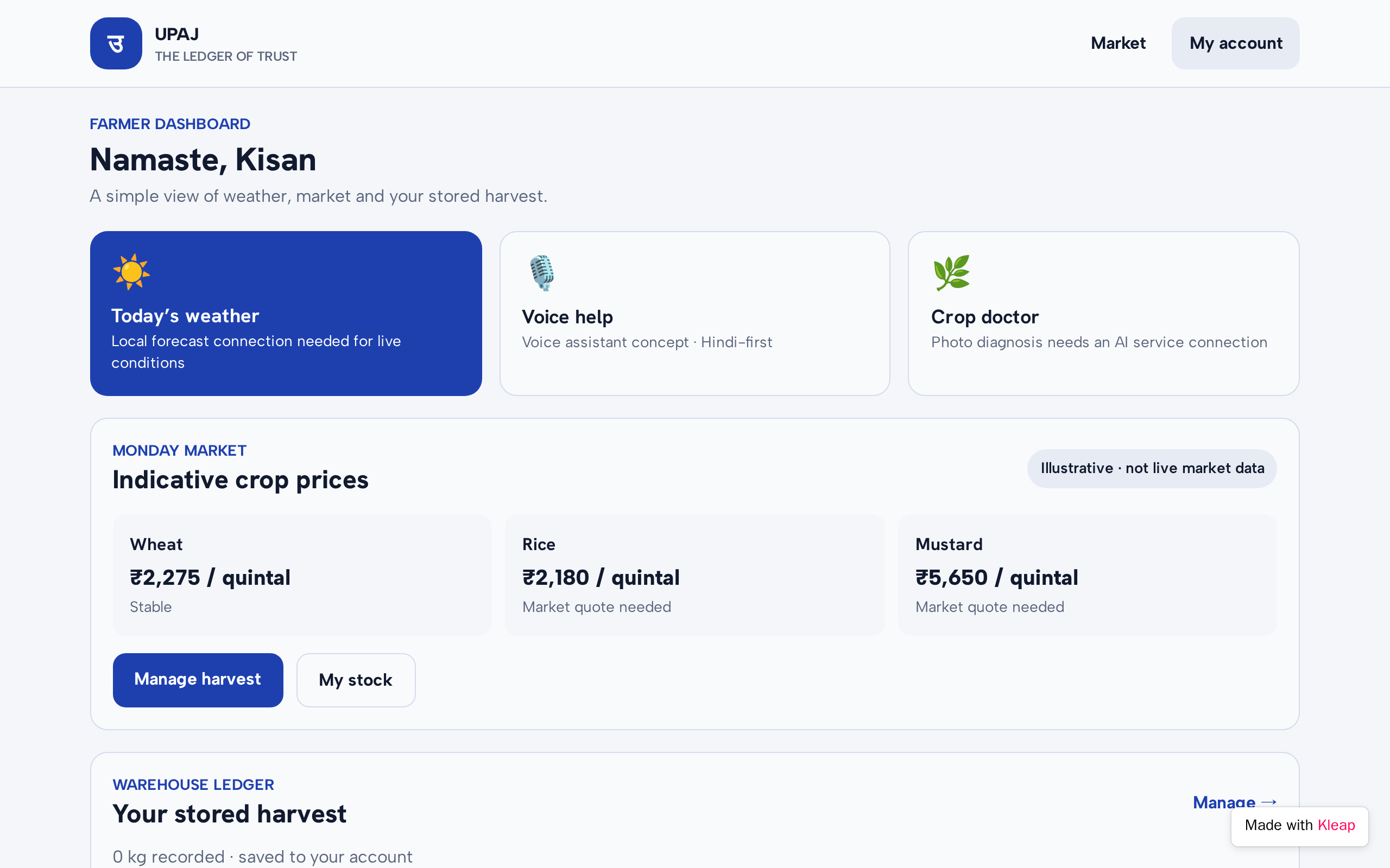 Upaj: The Ledger of Trust website example