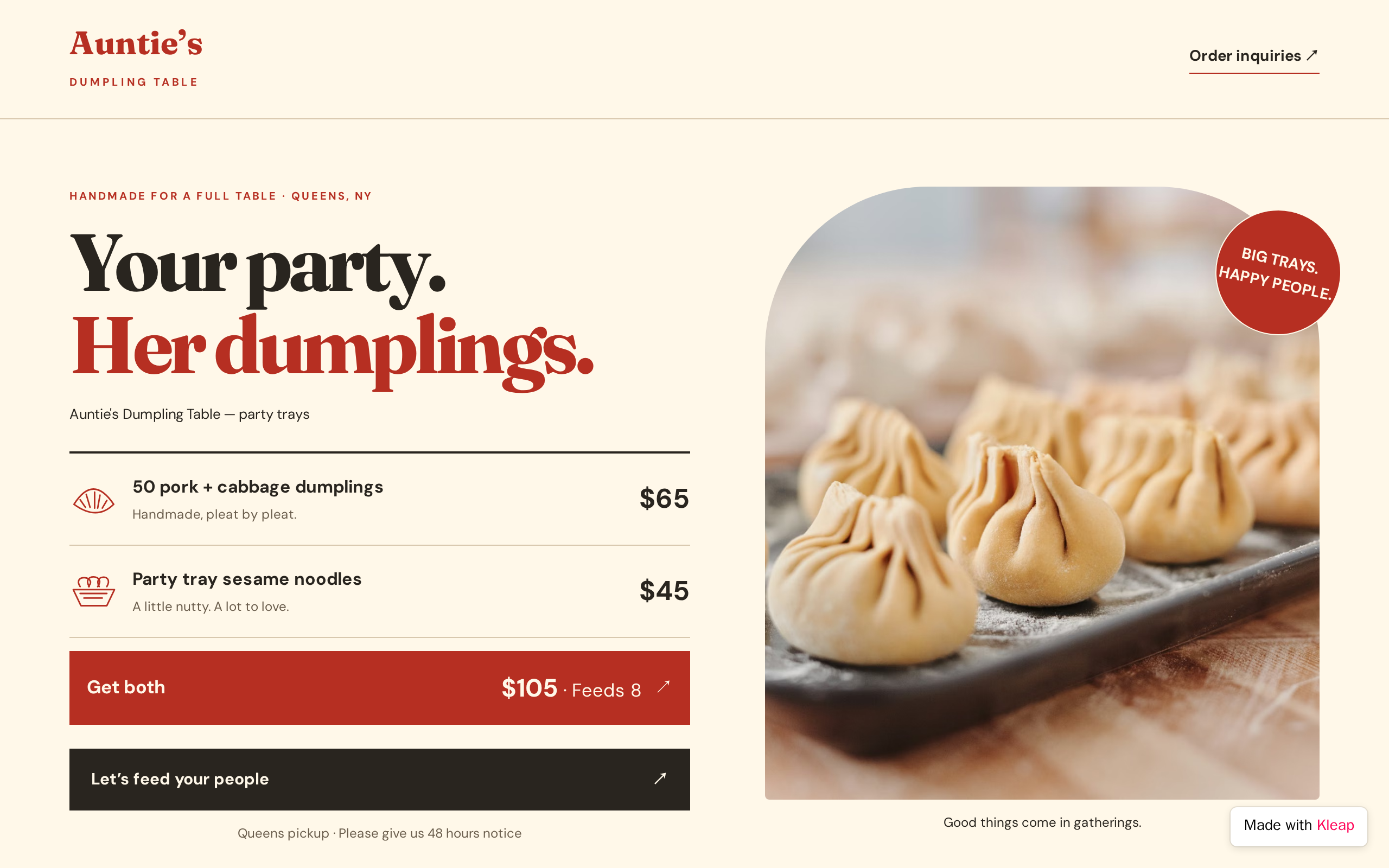 Your party. Her dumplings website example