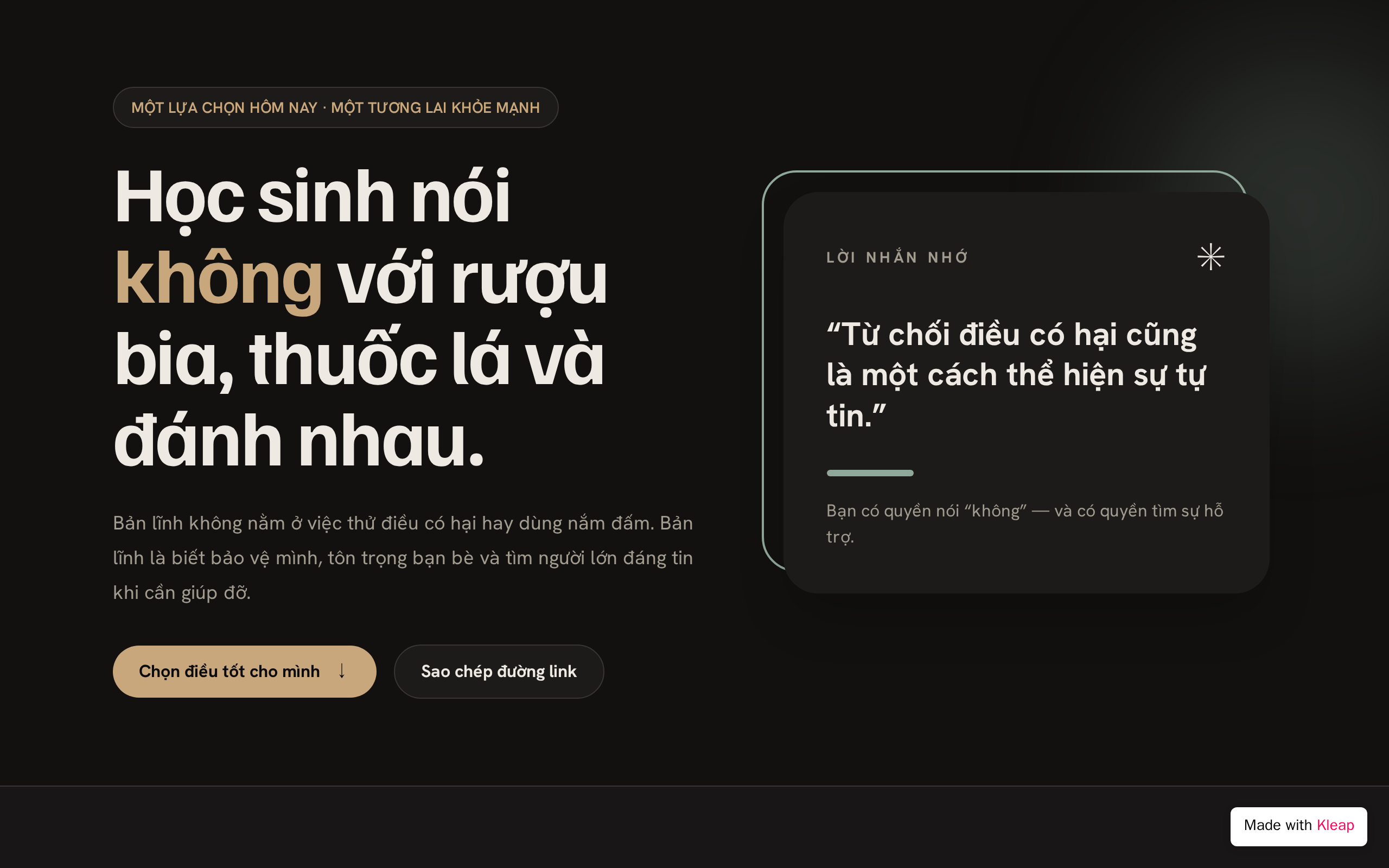 Nội dung khuyên học sinh không lên uống