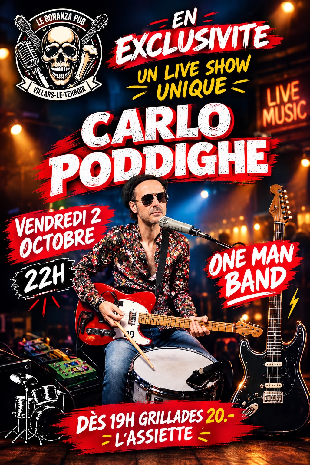 Carlo Poddighe — One Man Band live au Bonanza Pub, vendredi 2 octobre