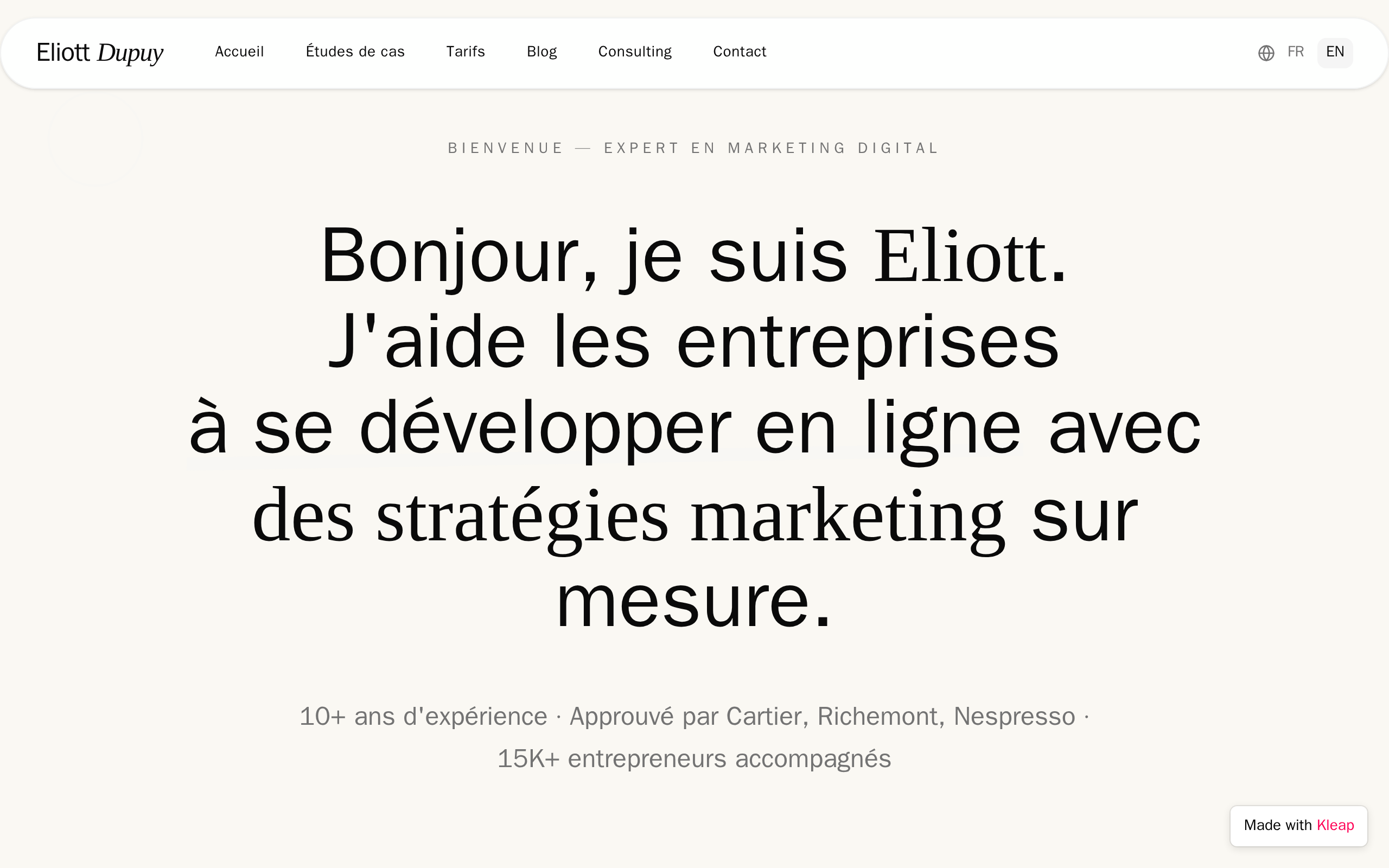Eliott Dupuy - personal website website example