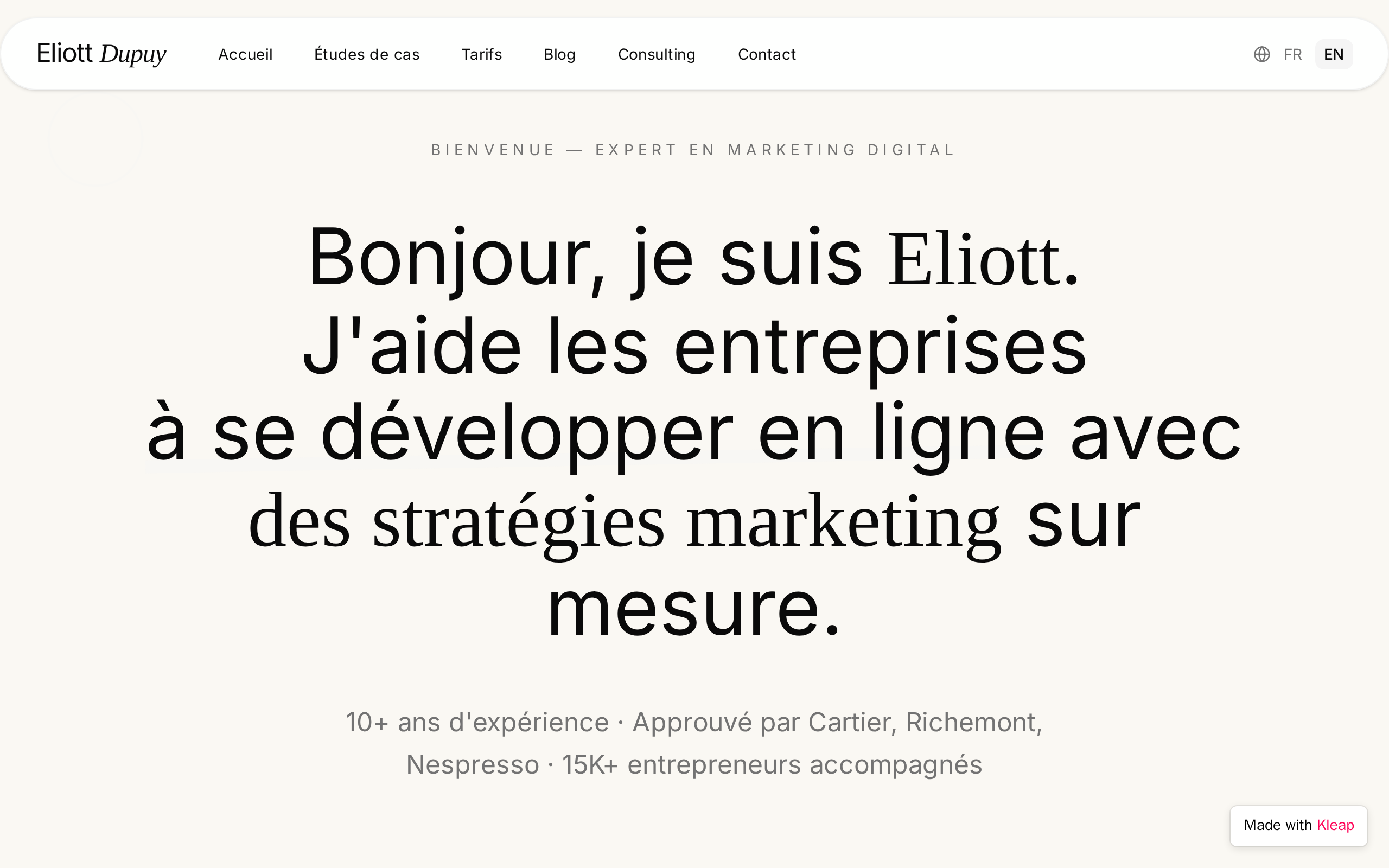 Eliott Dupuy - personal website website example