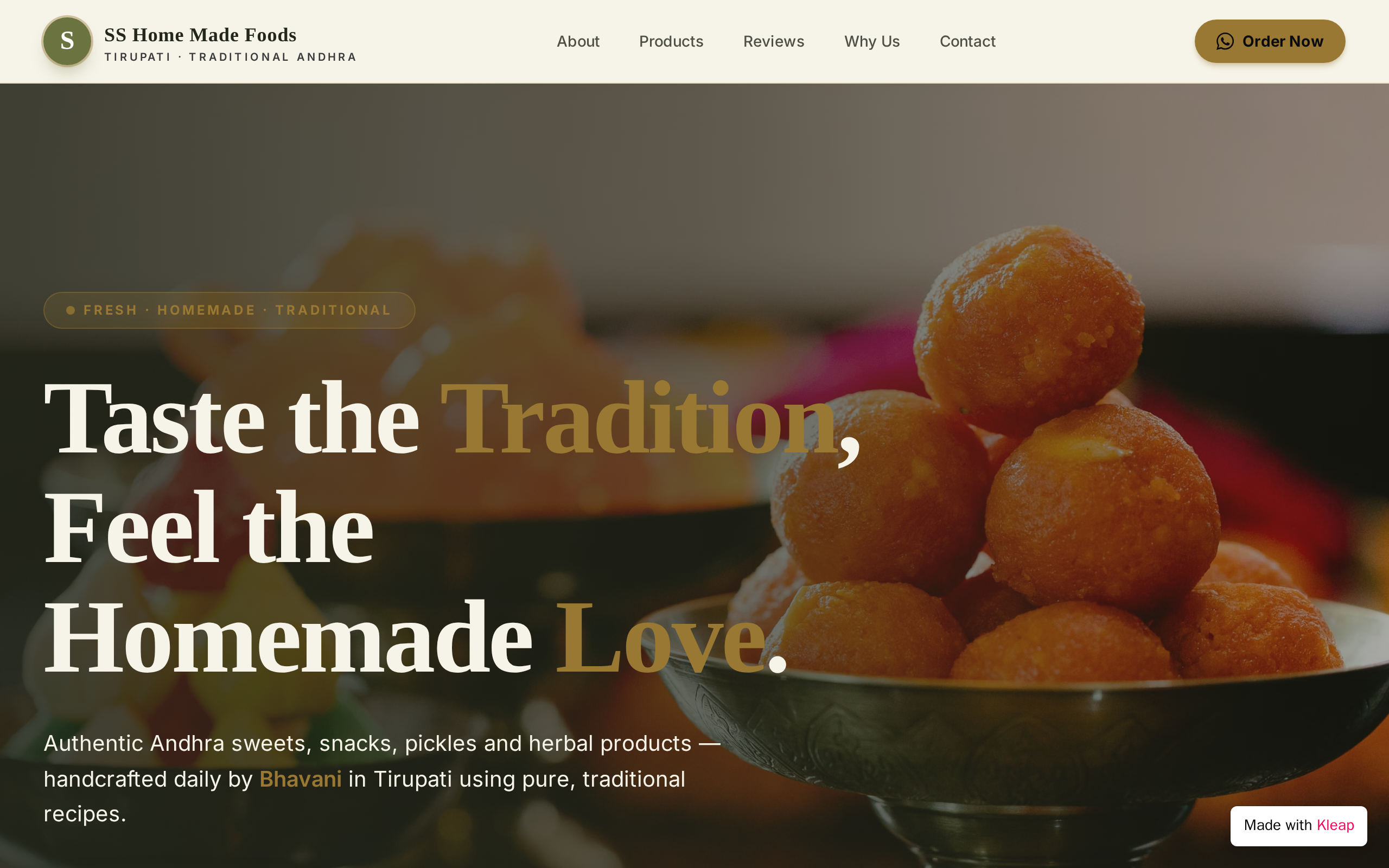 SS home made foods website example