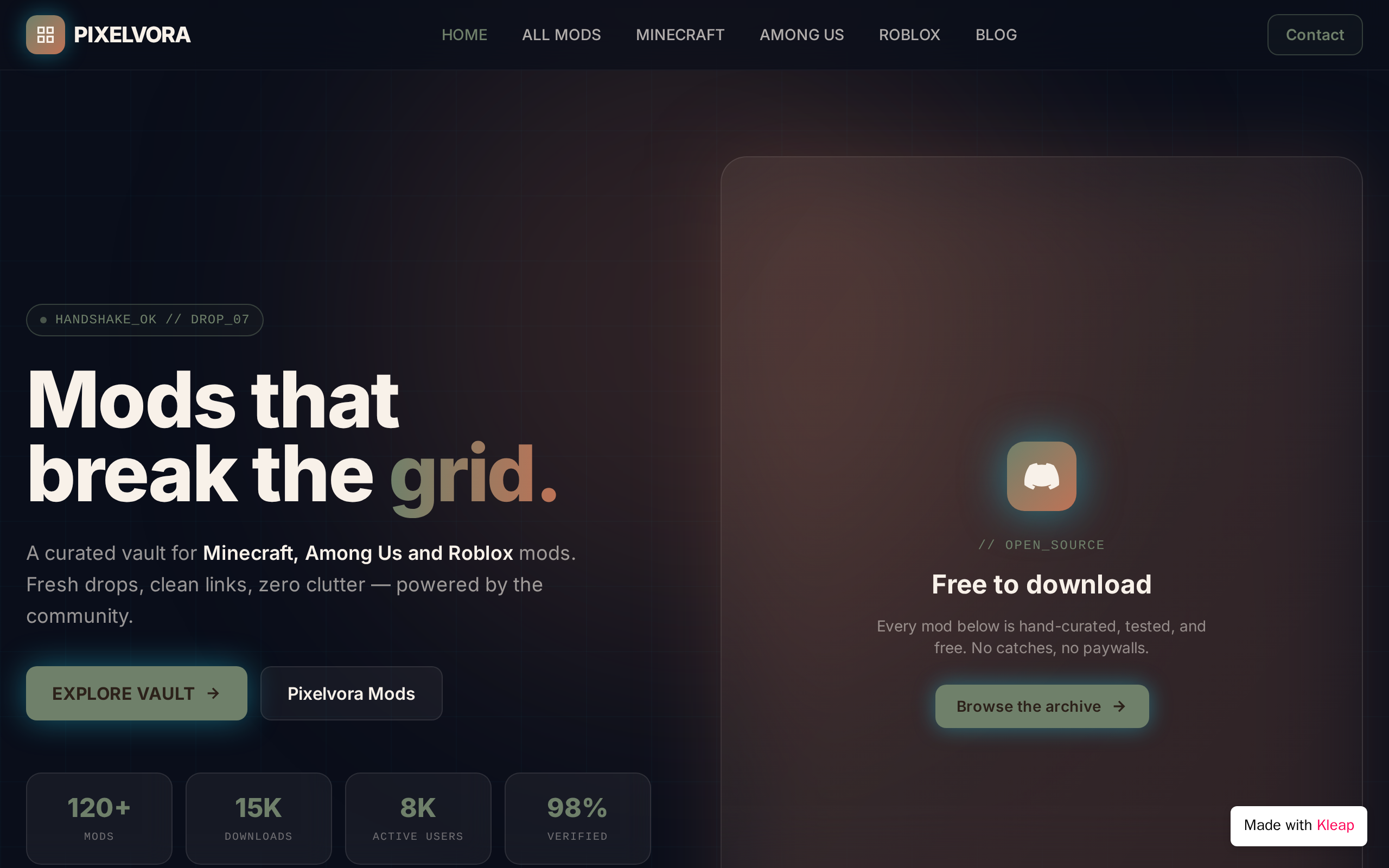 Pixelvora website example