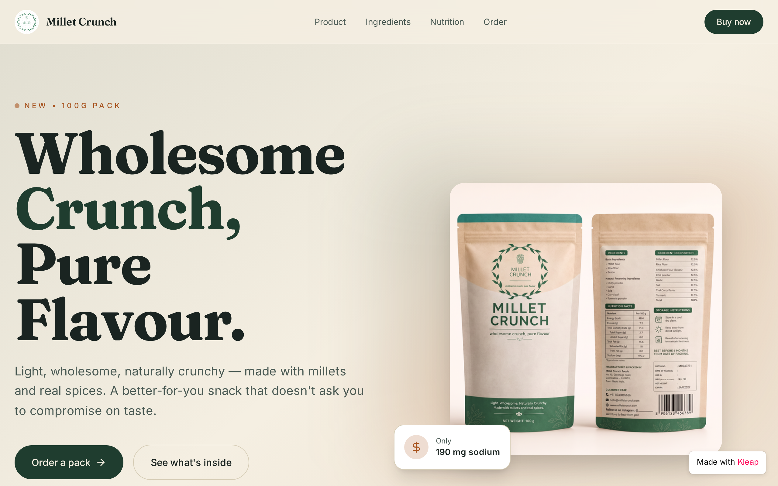 millet crunch website example
