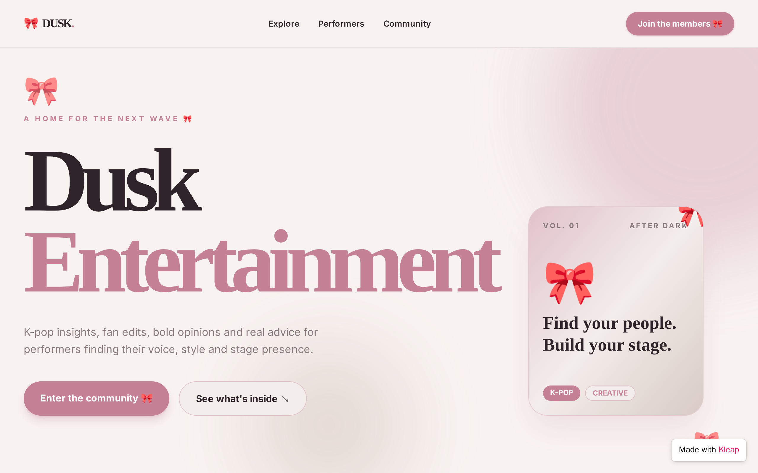 Dusk Entertainment website example