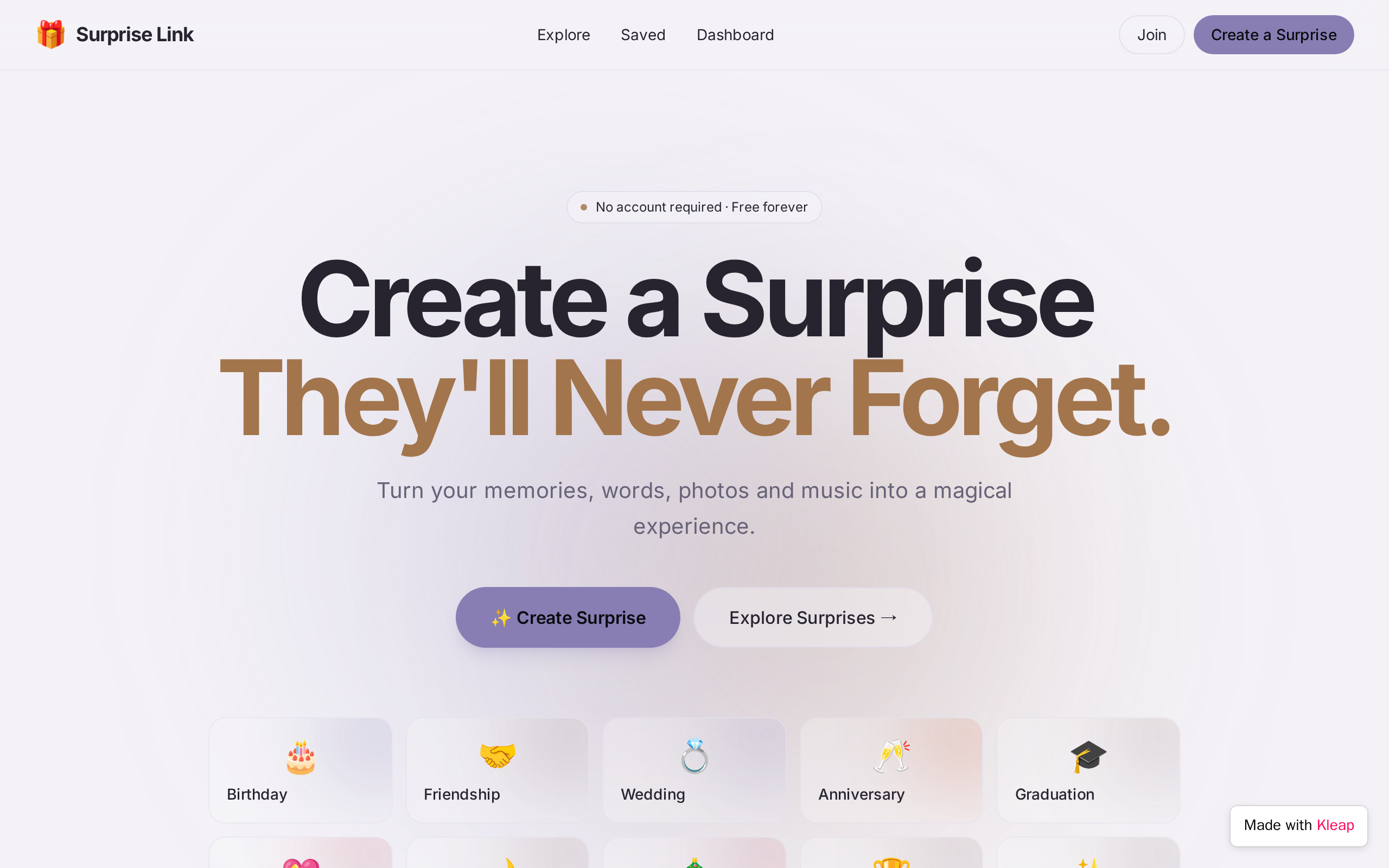 Surprise Link website example