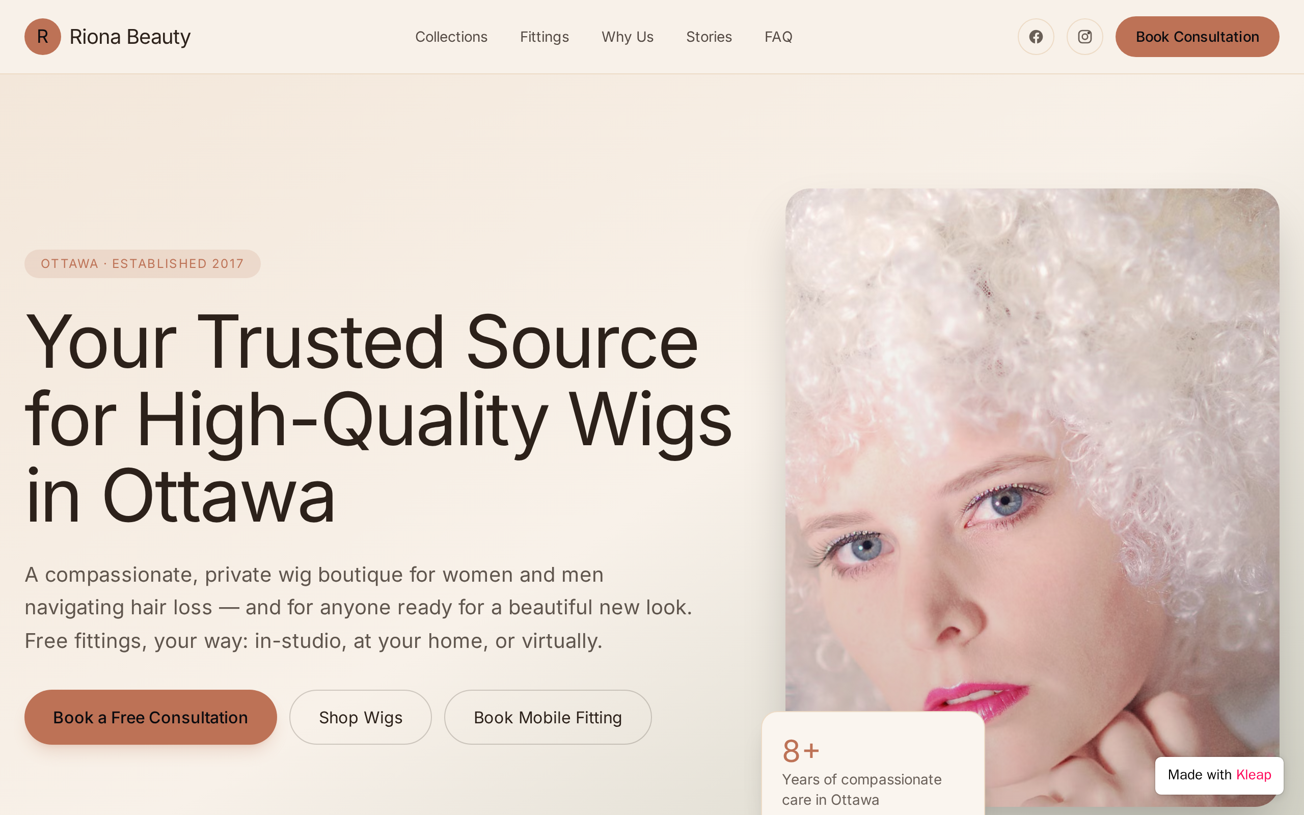Riona Beauty Wigs website example
