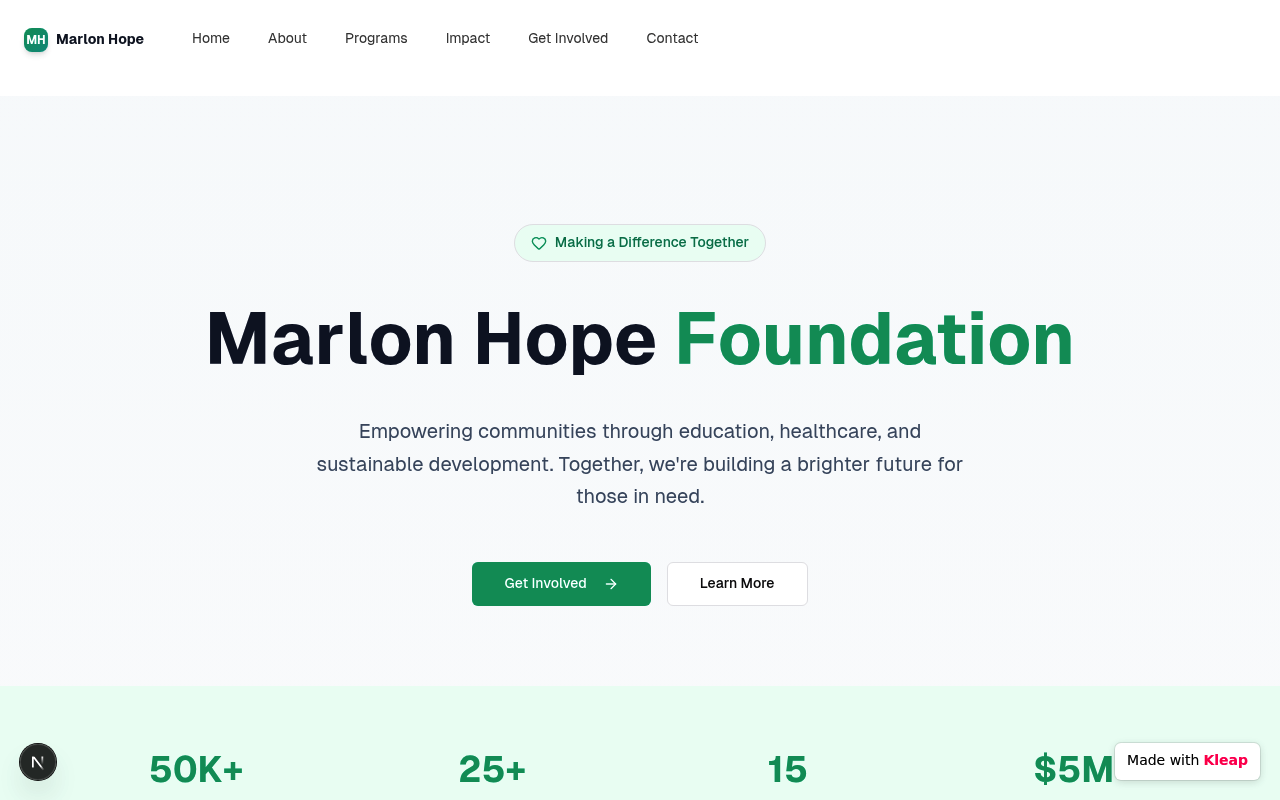 Marlon Hope Foundation website example