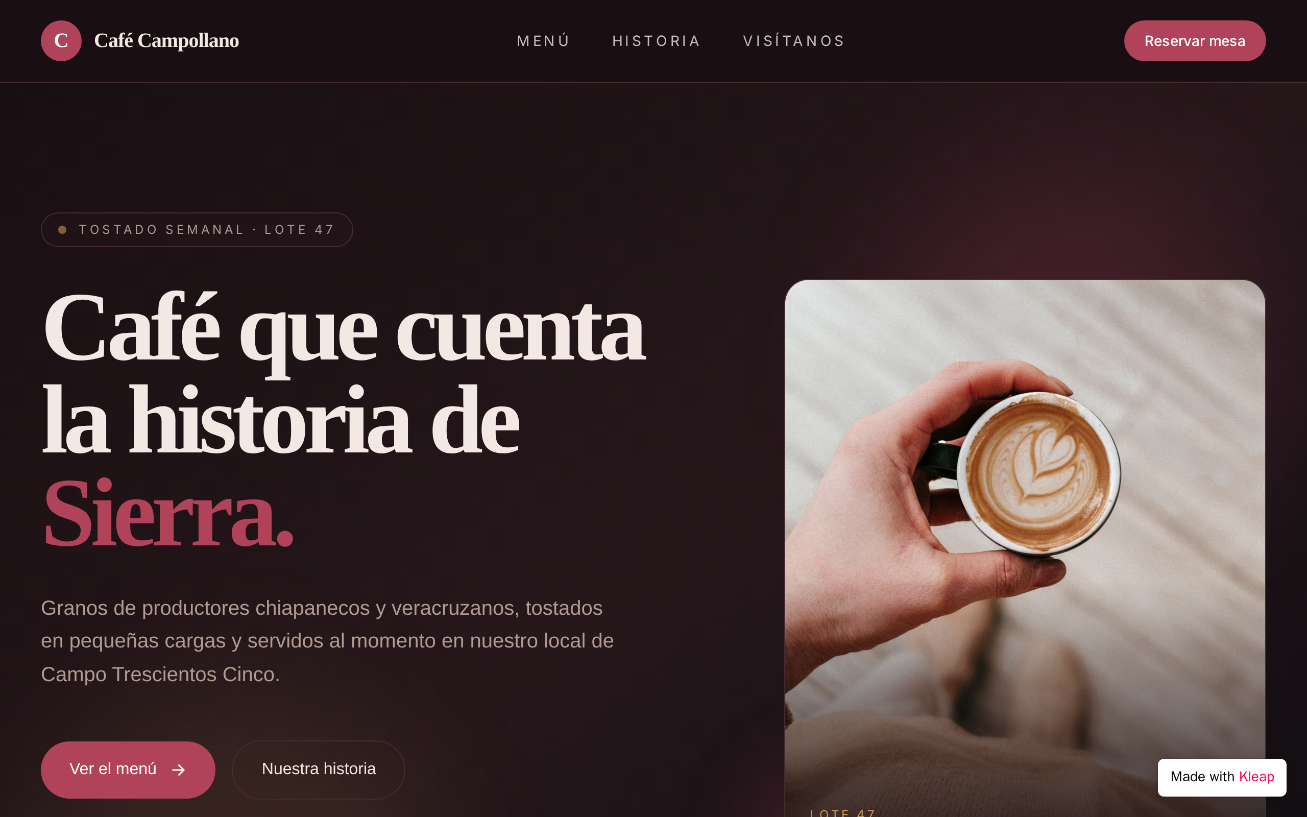 Café Campollano website example