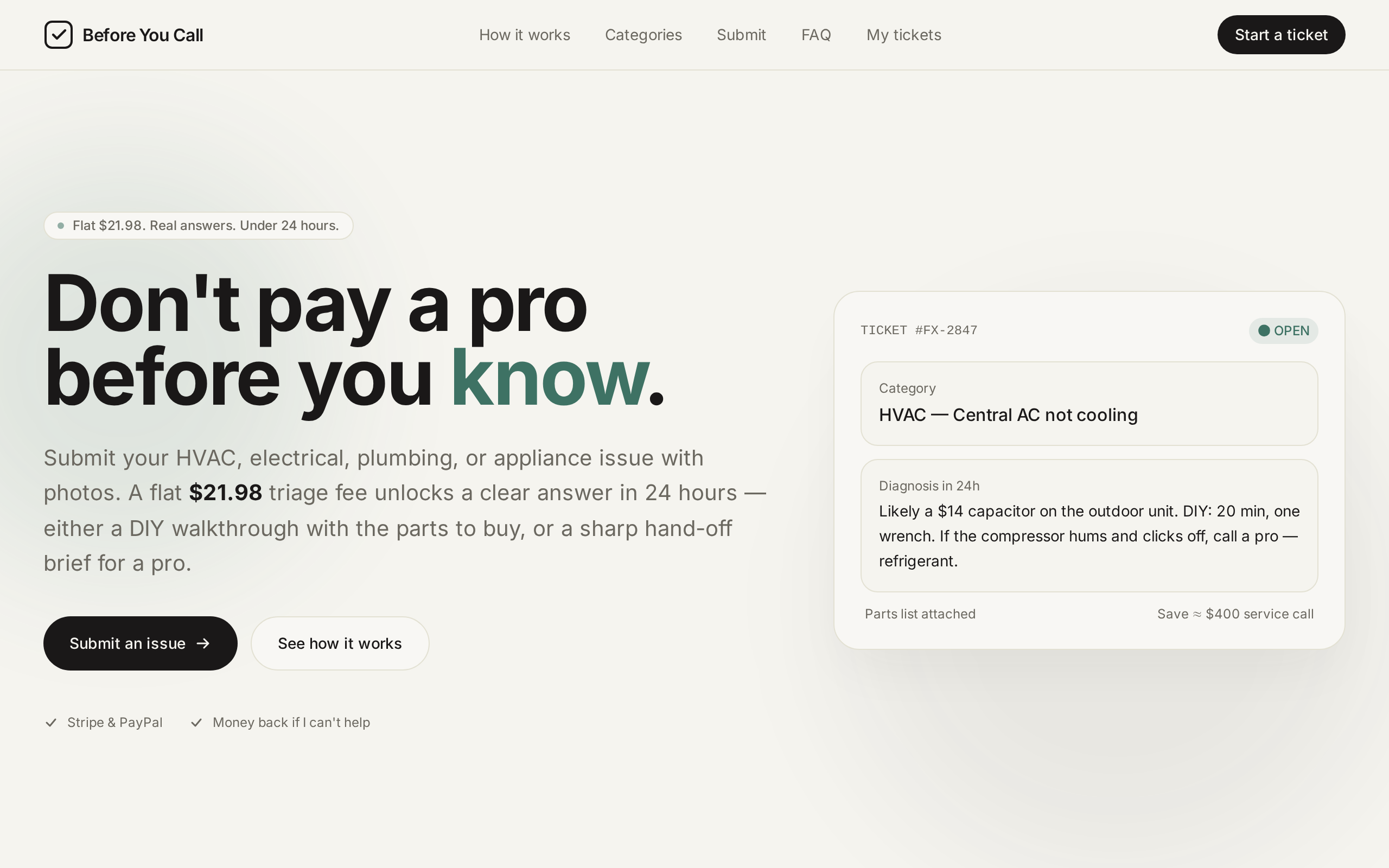 Before You Call website example