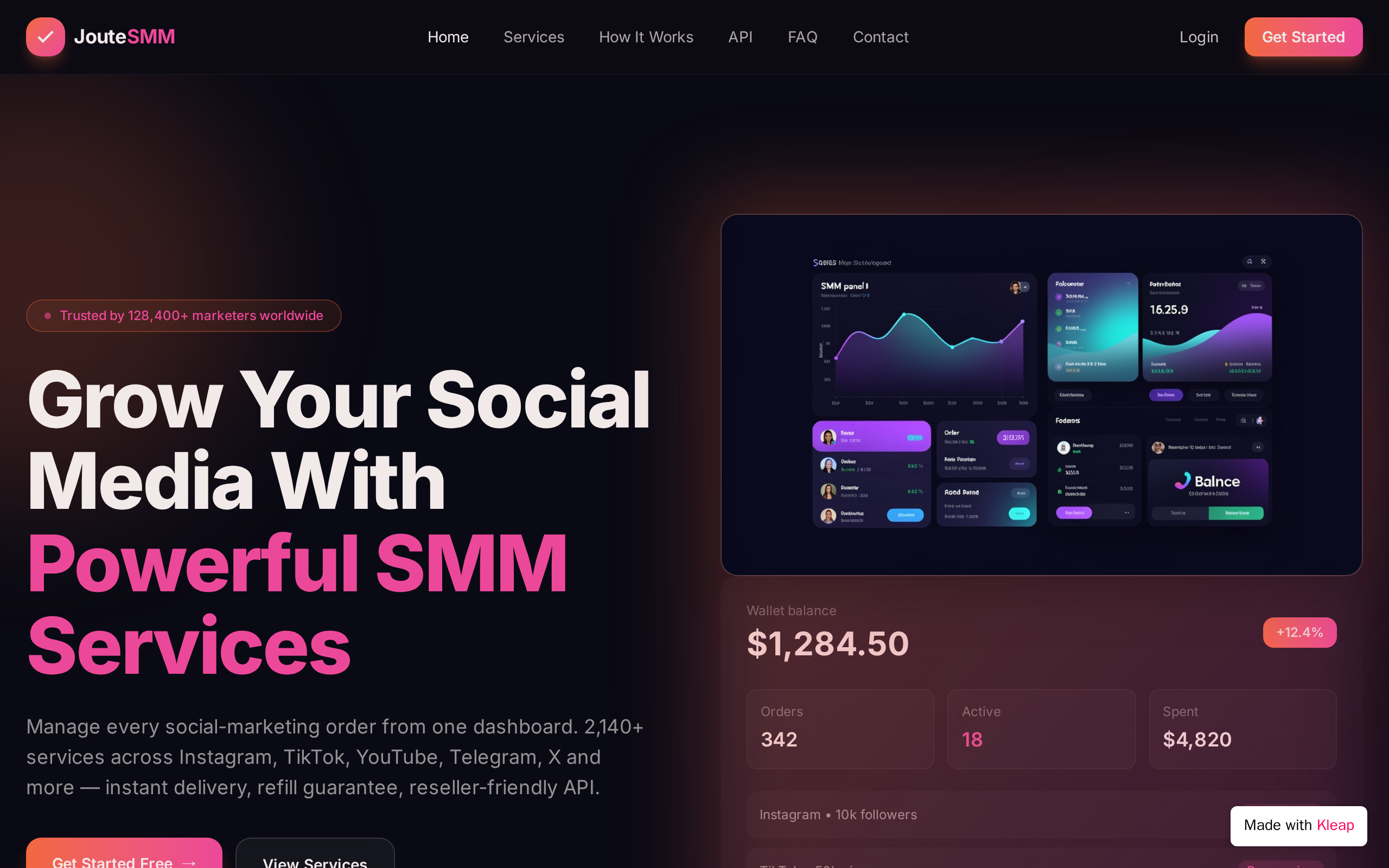 Panel Website Create — built with Kleap