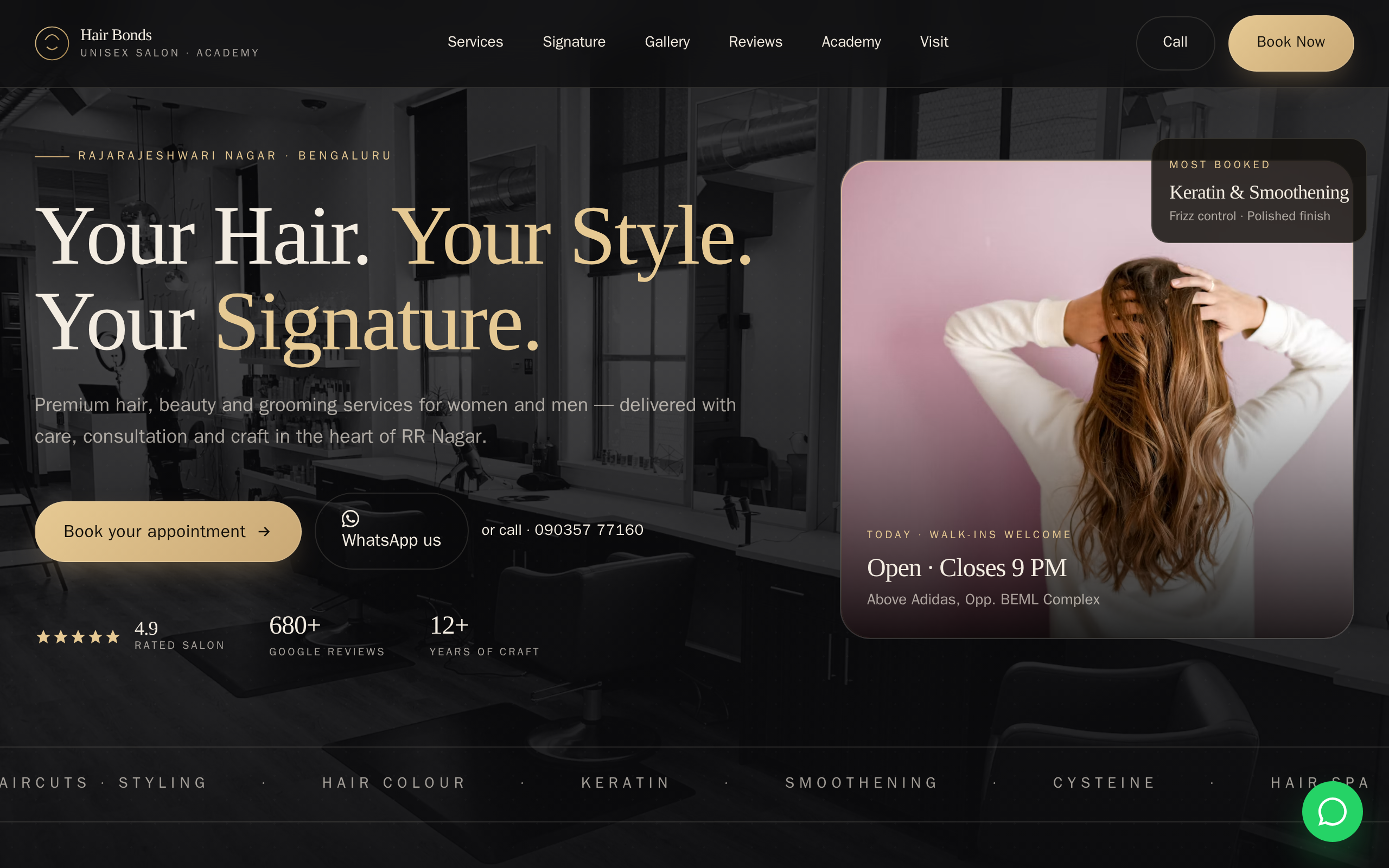 Hair Bonds Unisex Salon website example